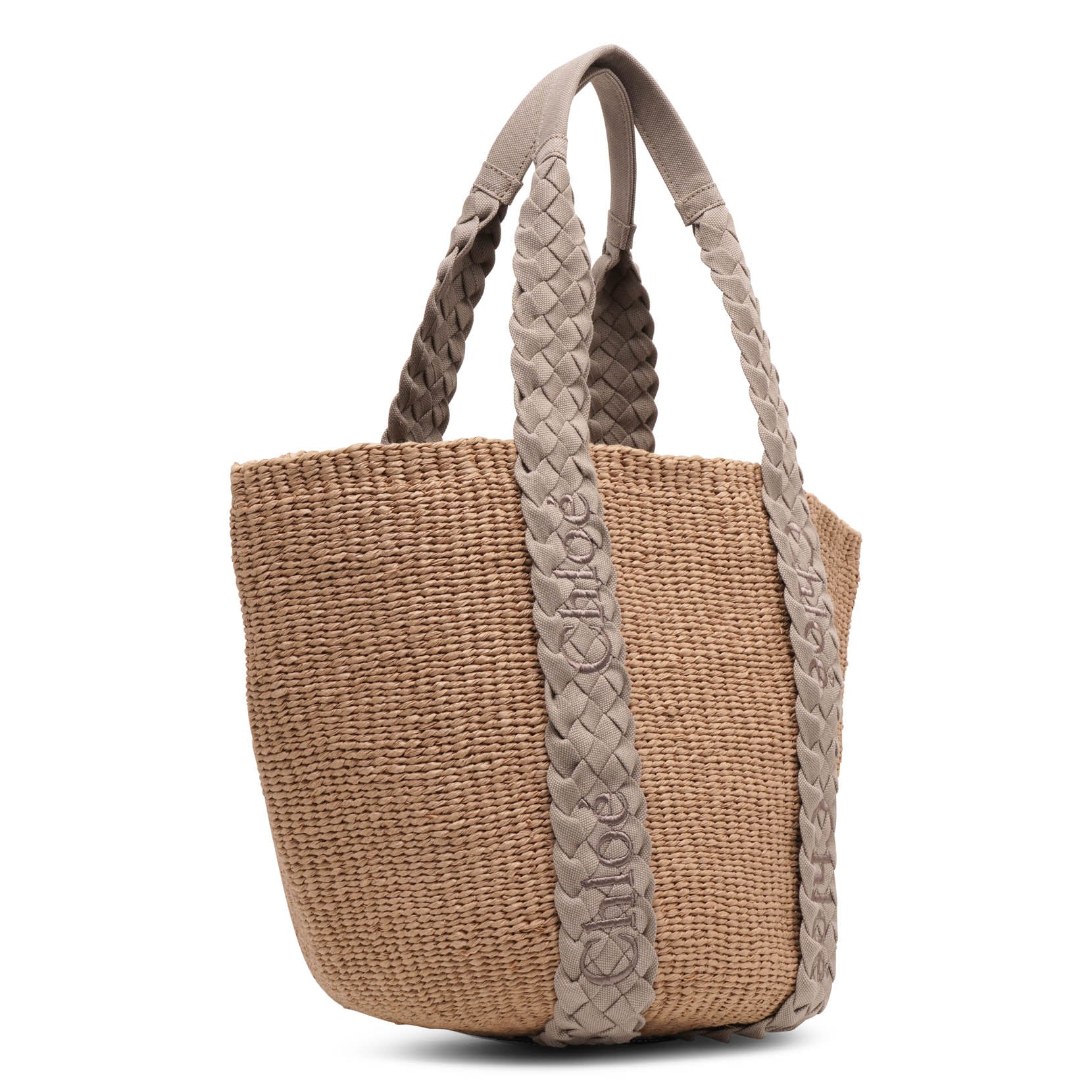 Woody braided grey raffia bag