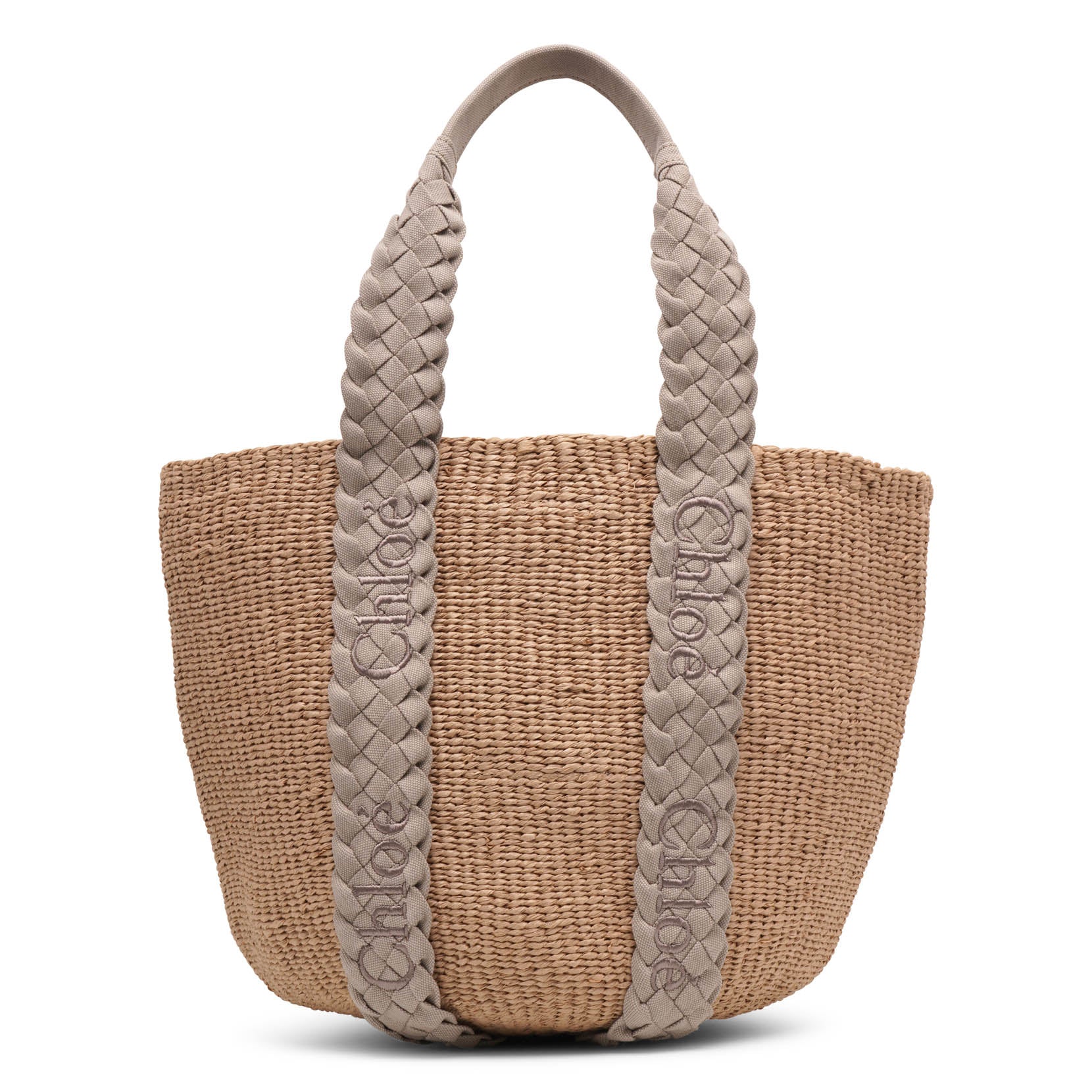 Woody braided grey raffia bag