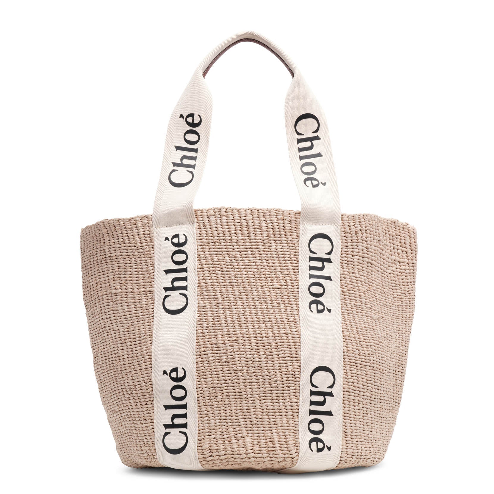 Woody logo white raffia bag