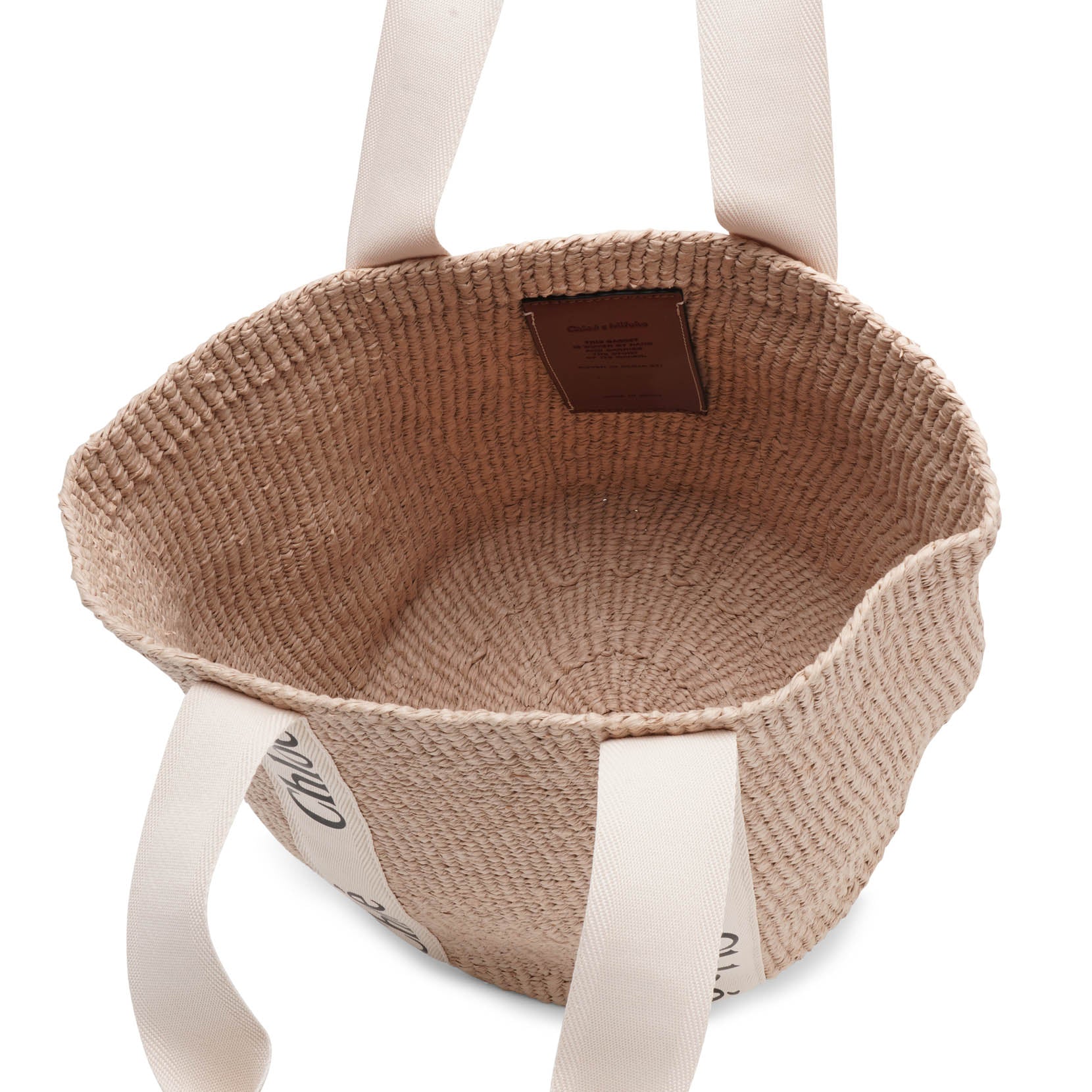 Woody logo white raffia bag