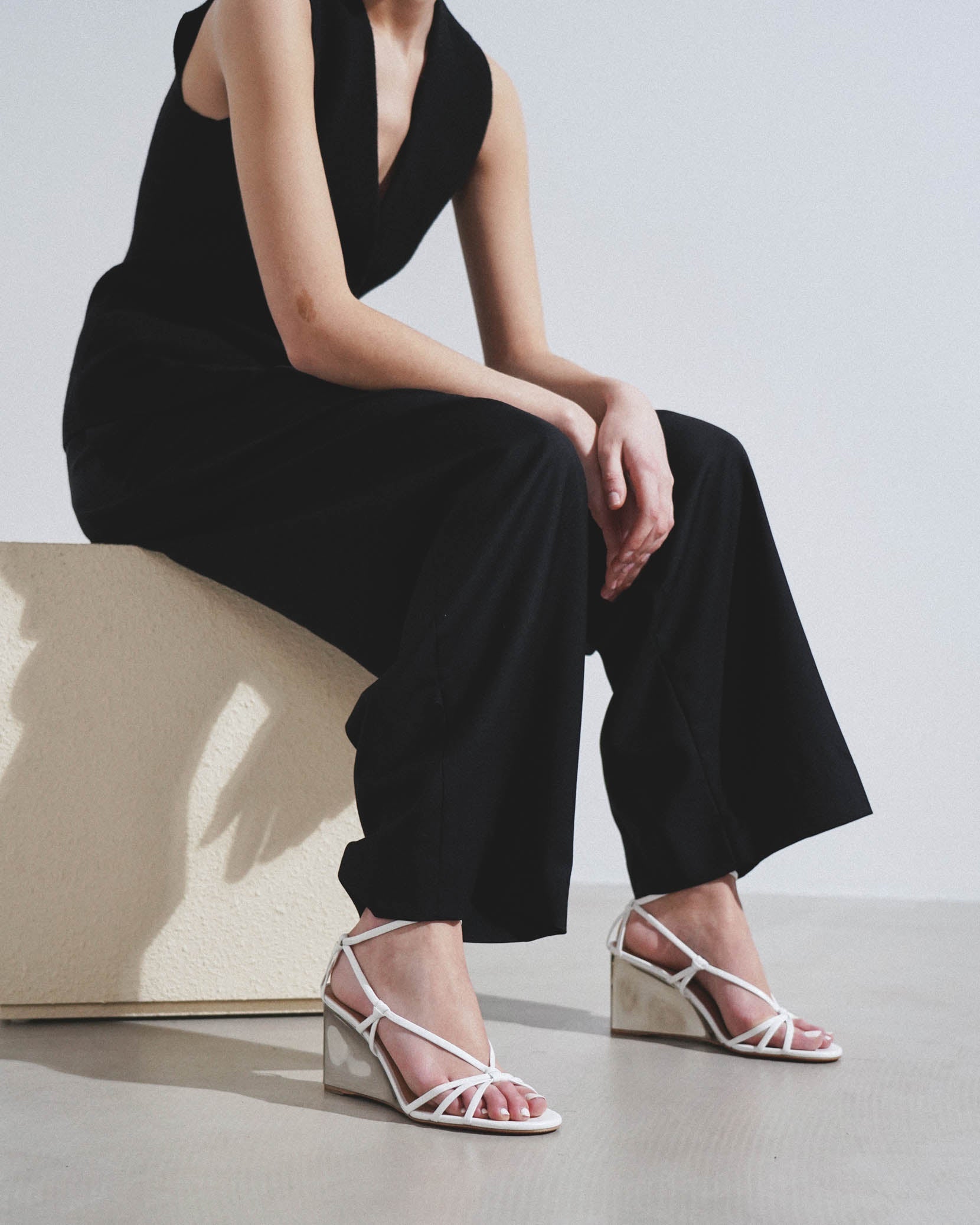 Rebecca white leather wedges