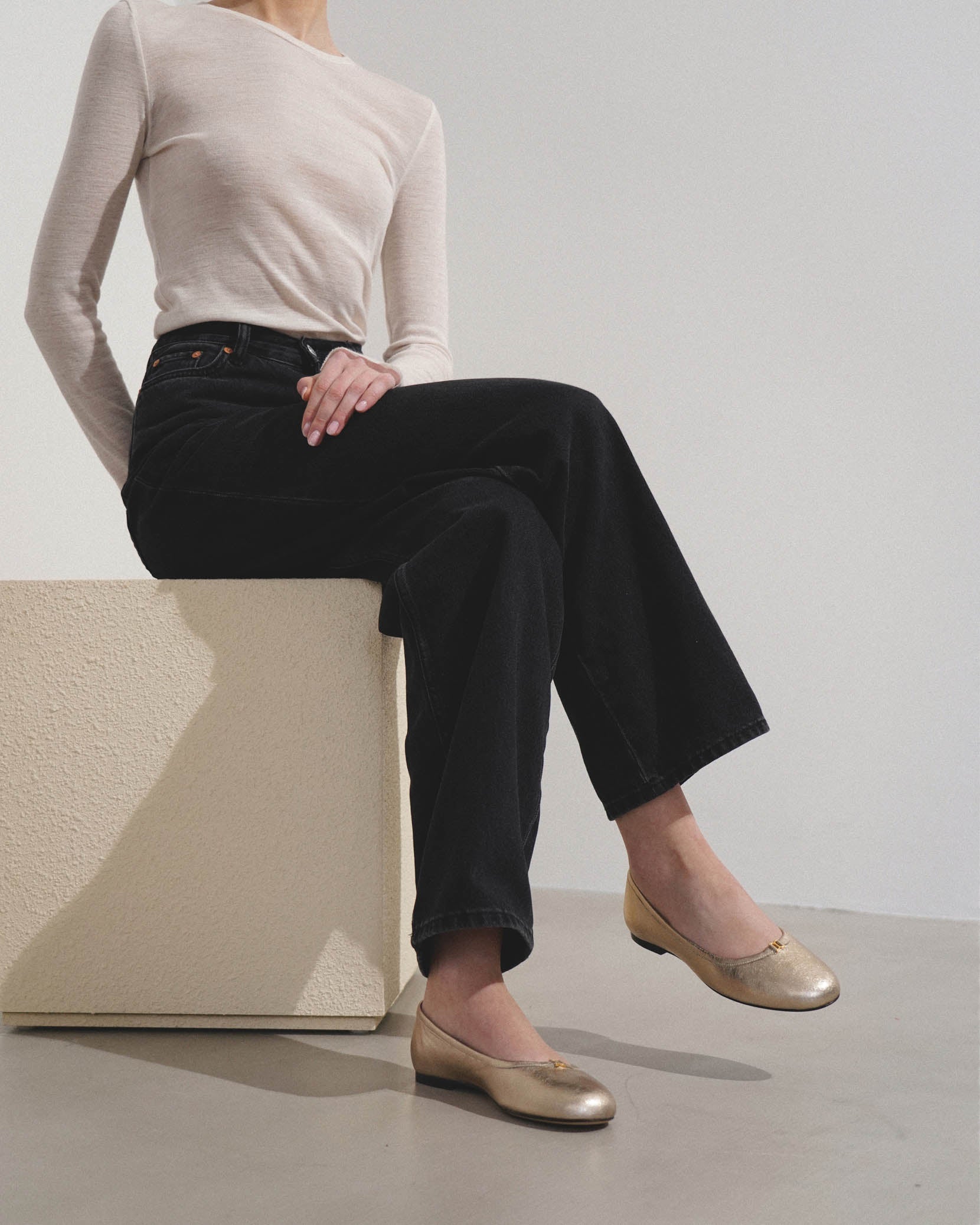 Marcie rose gold leather ballerinas