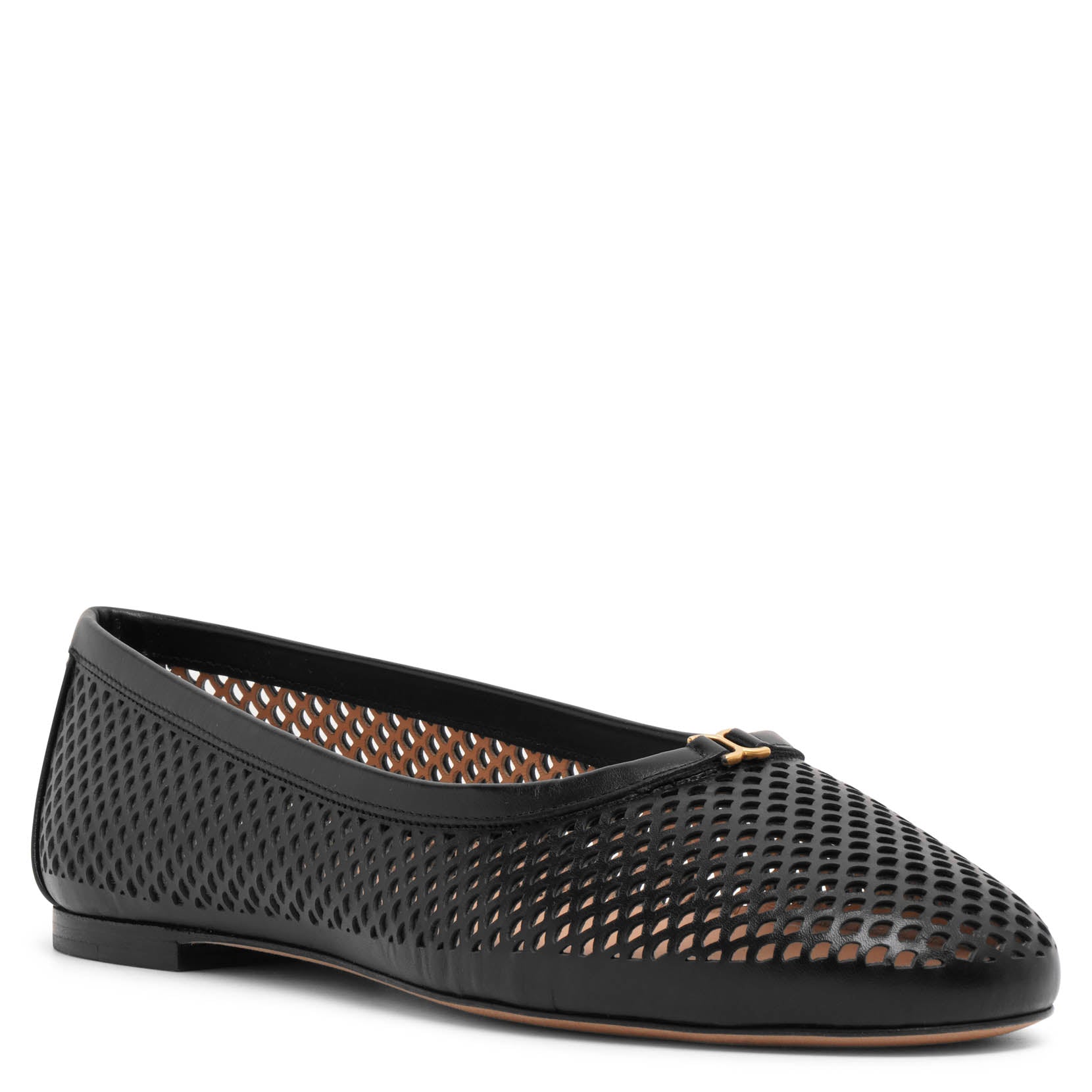 Marcie black leather perforated ballerinas