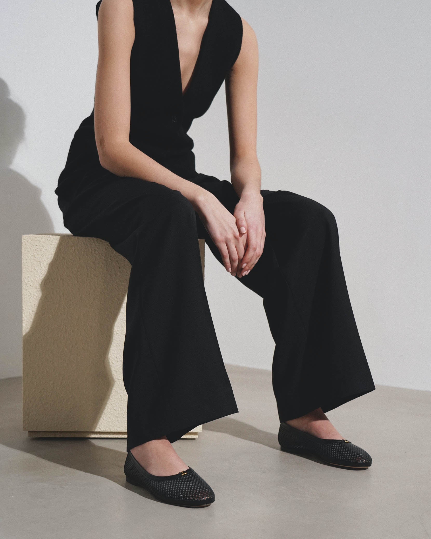 Marcie black leather perforated ballerinas