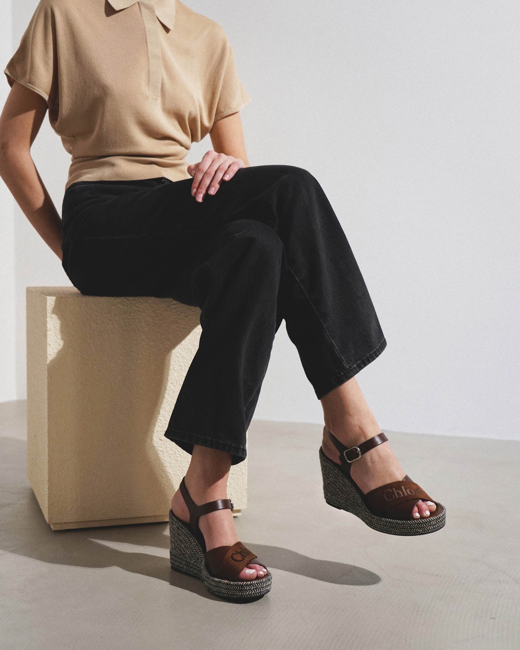 Piia brown leather wedges