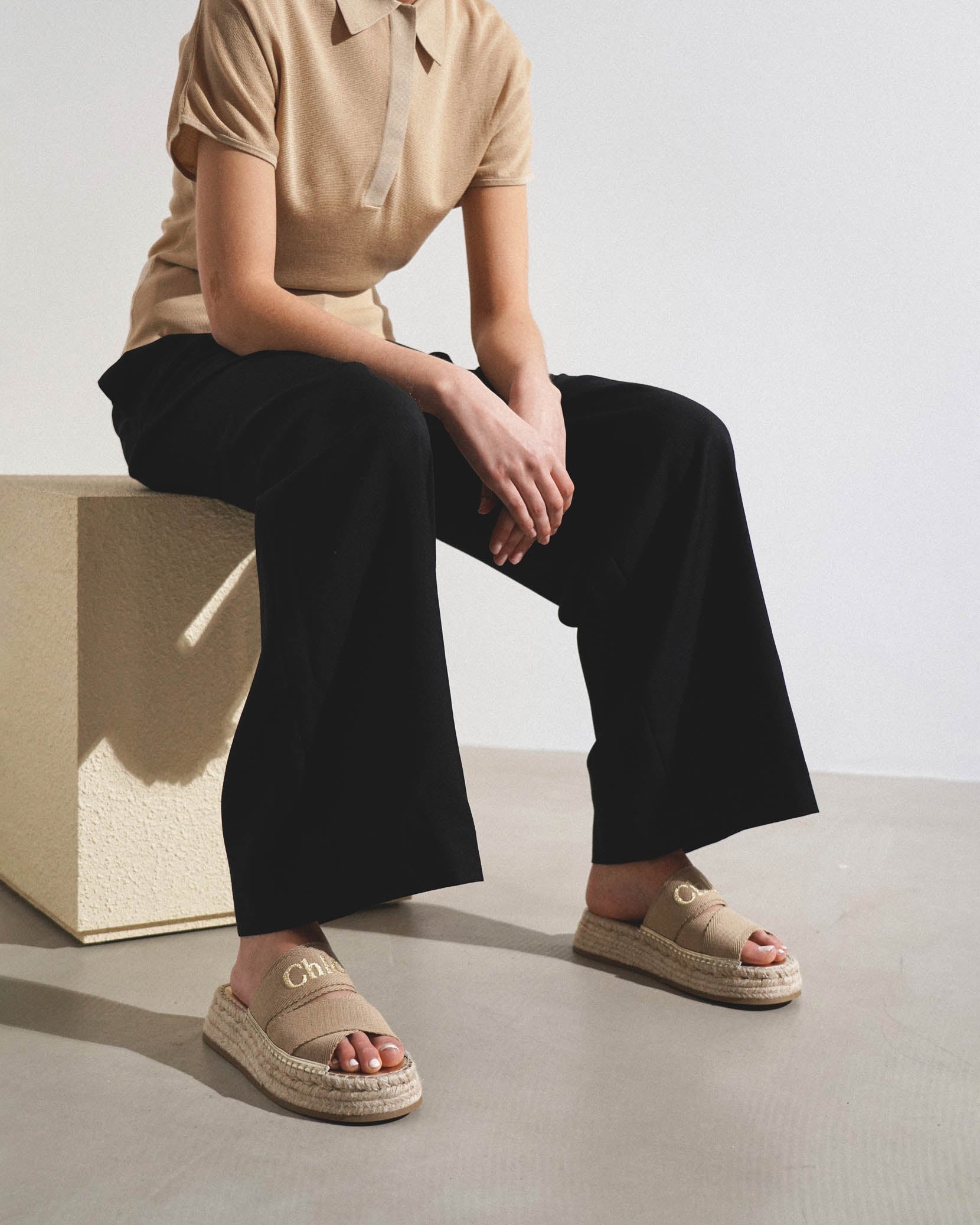 Mila beige linen flats