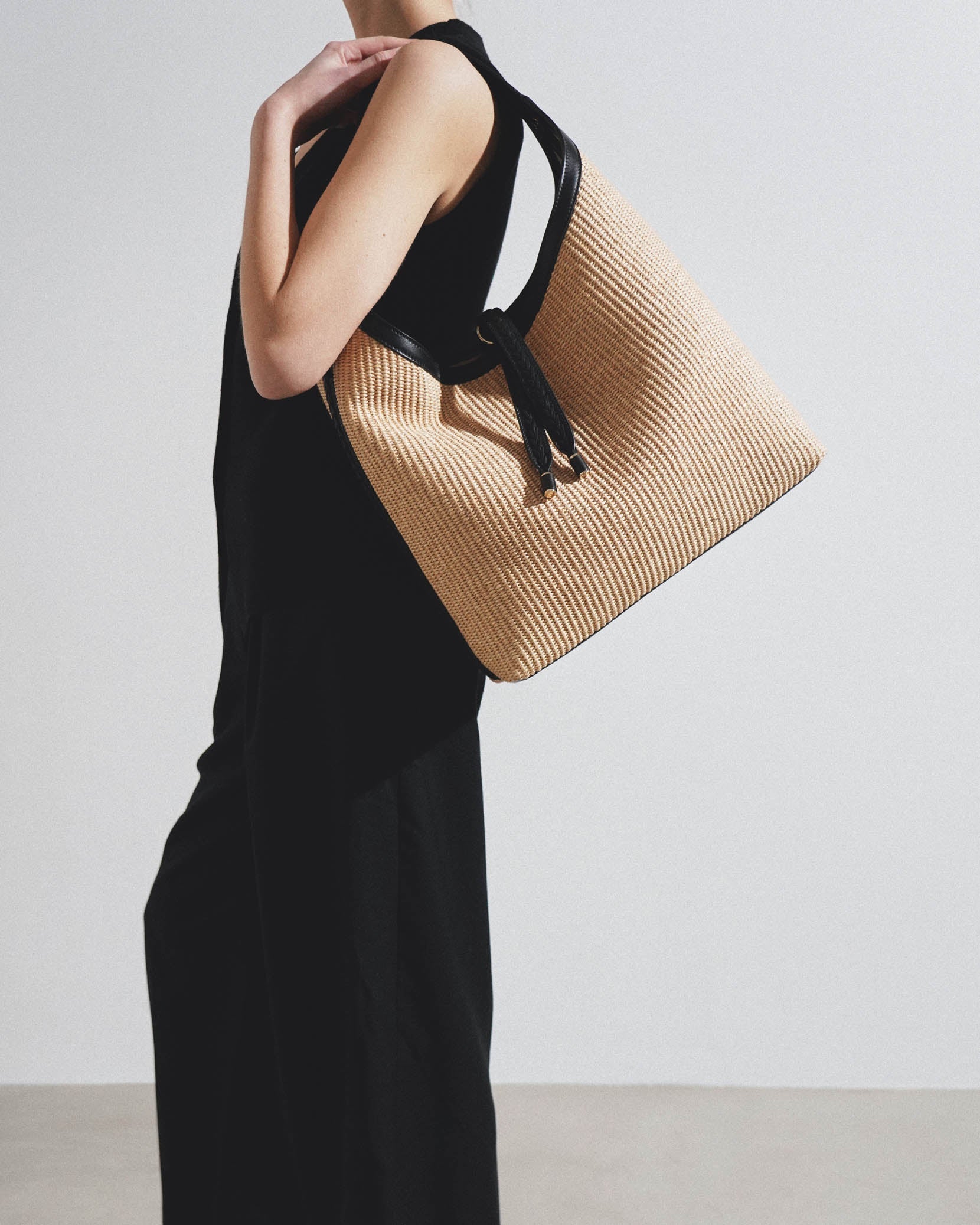 Marcie beige raffia shoulder bag
