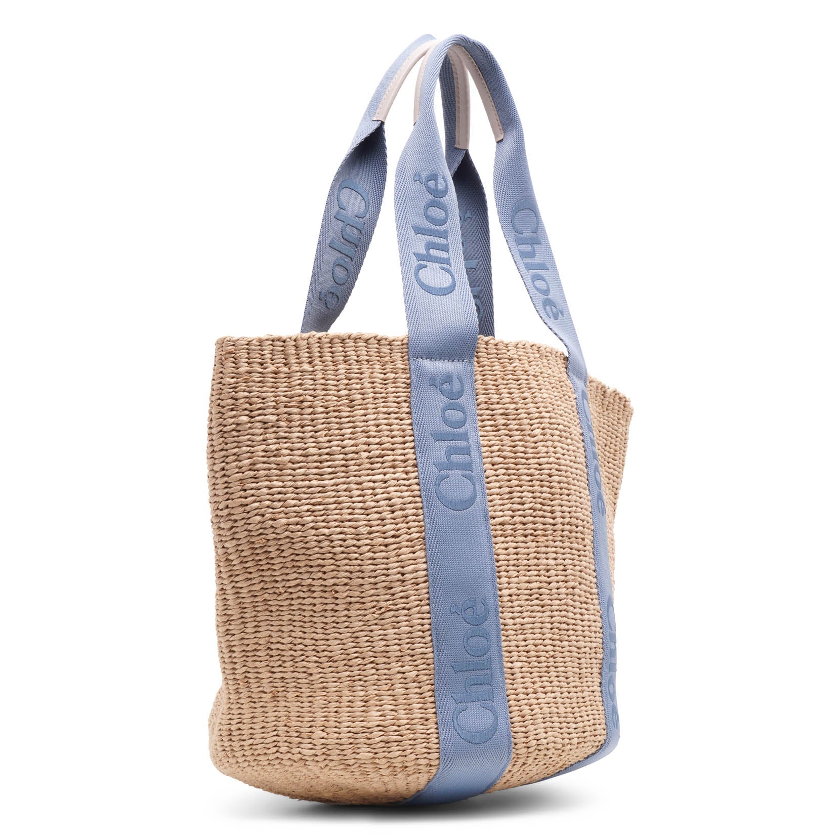 Woody light blue raffia tote bag