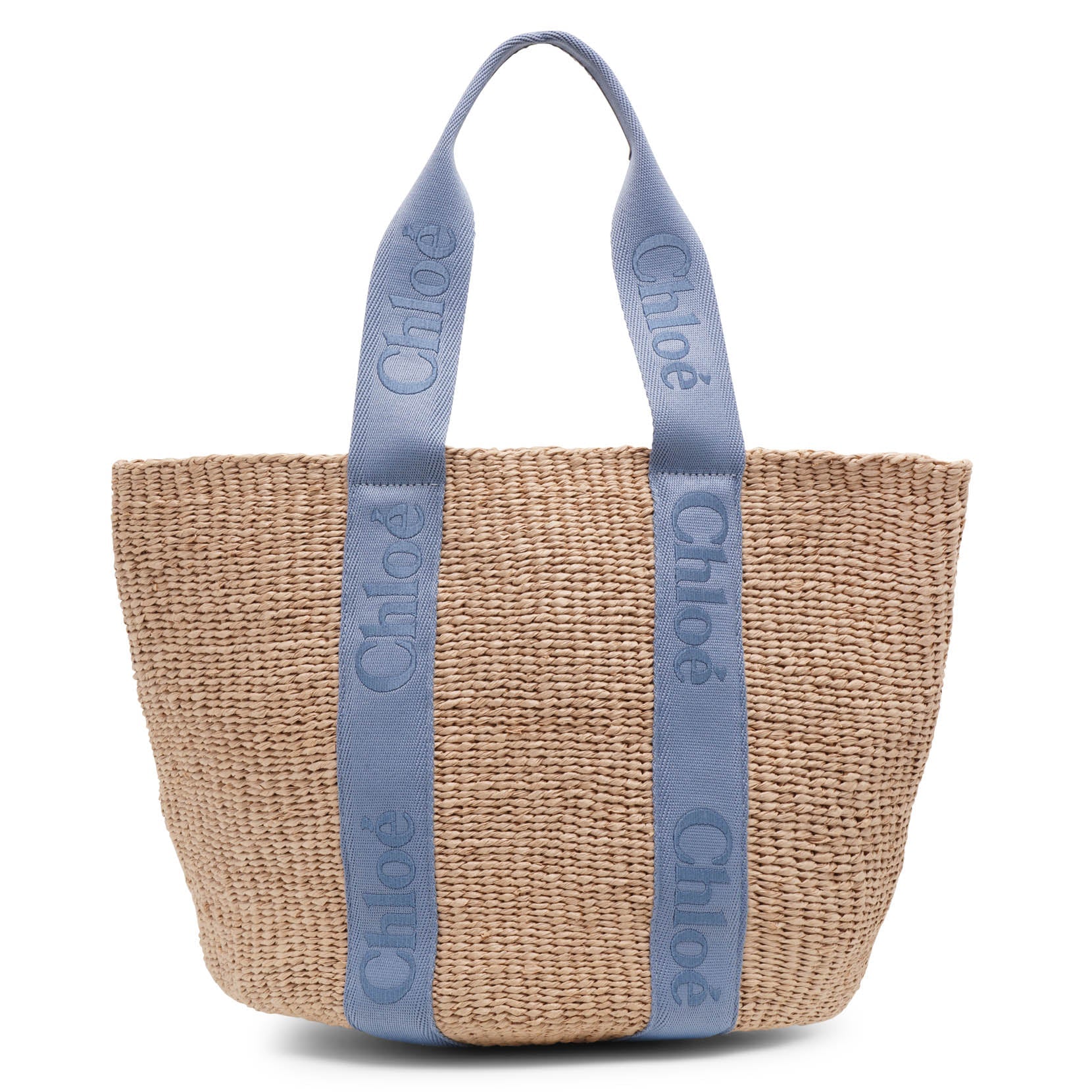 Woody light blue raffia tote bag