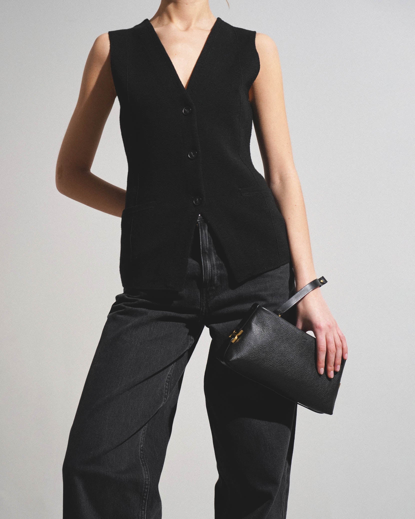 Marcie black leather clutch