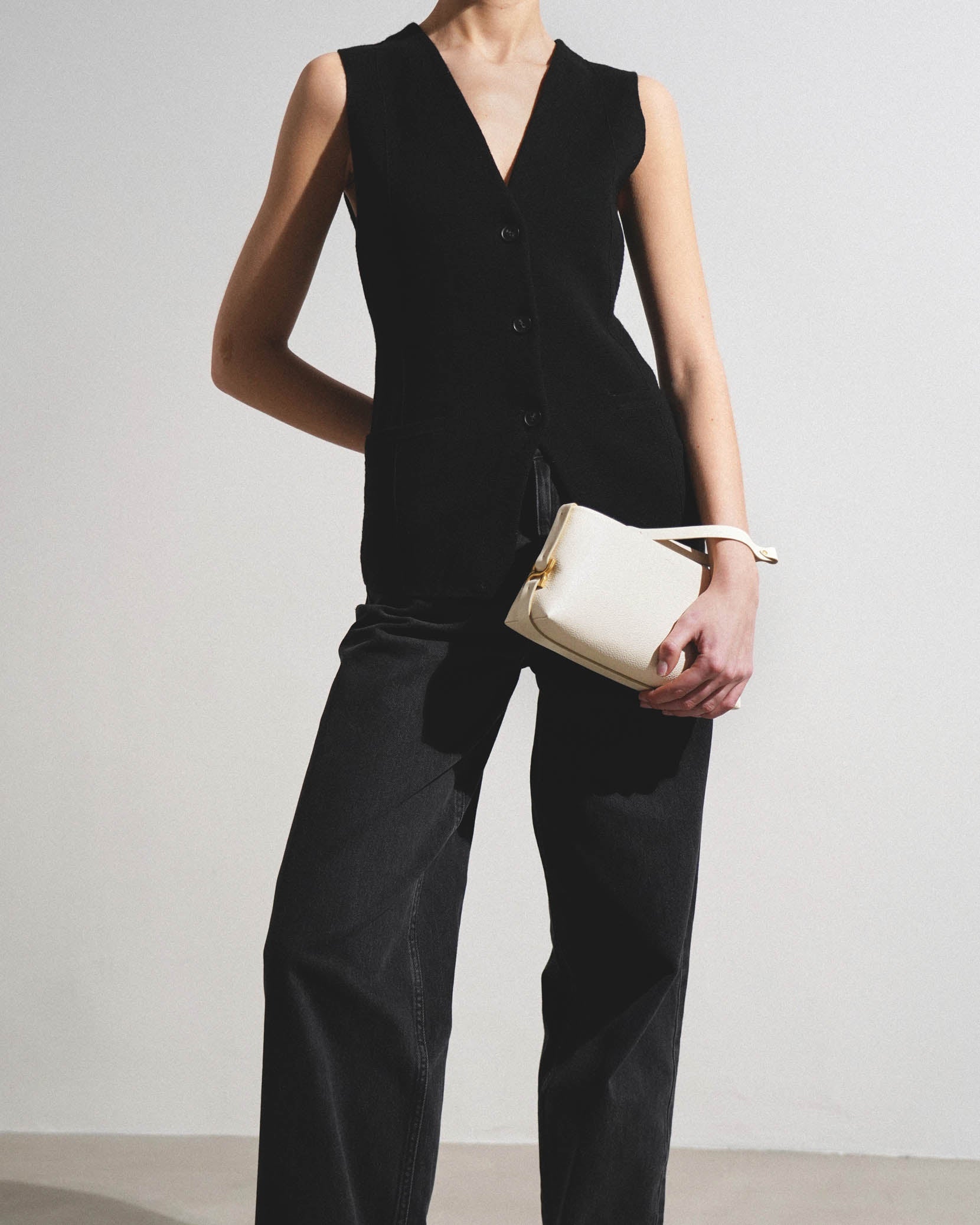 Marcie white leather clutch