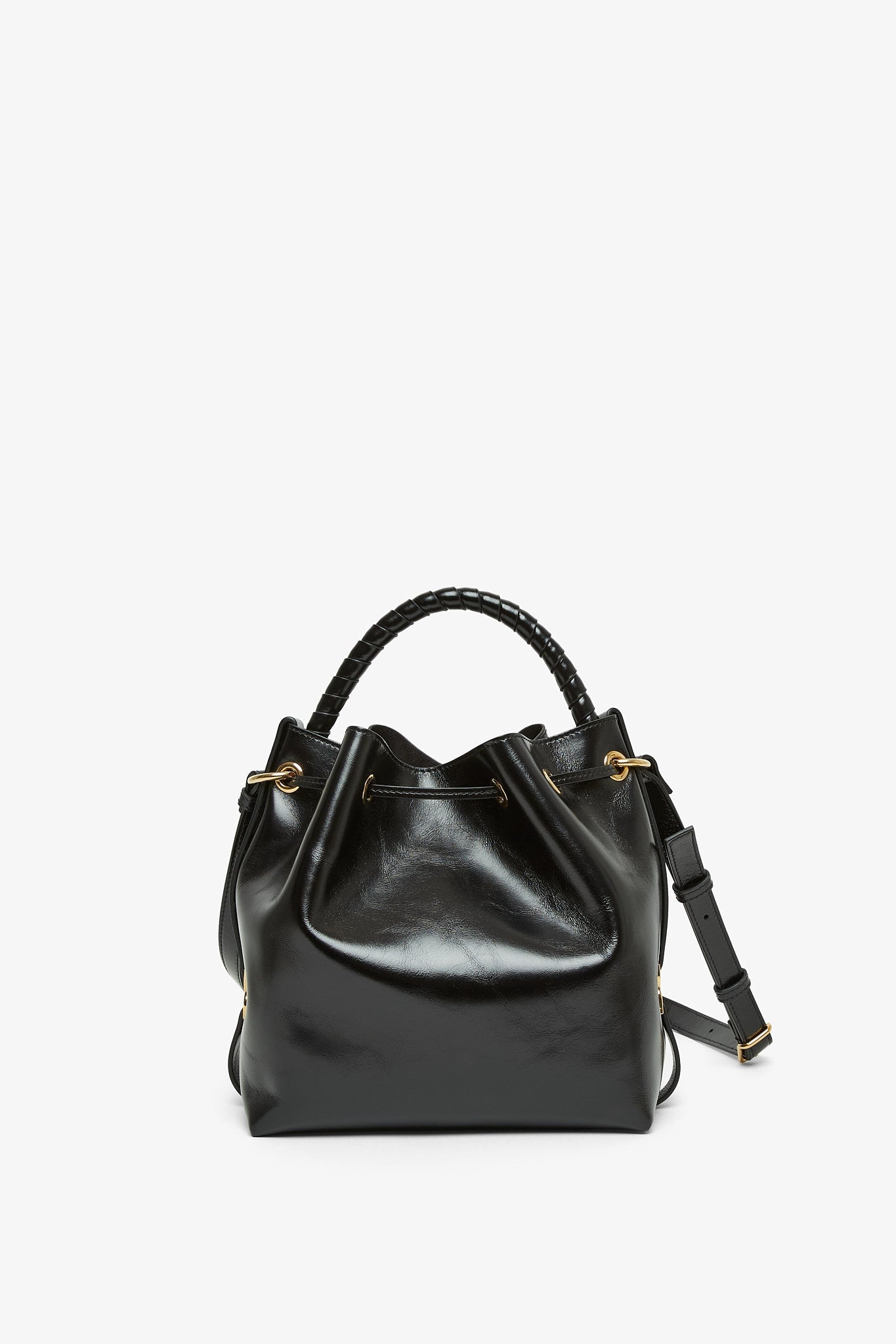 Marcie black leather bucket bag