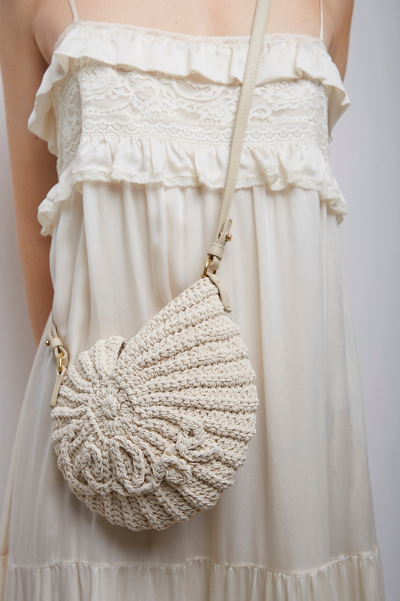 Sea Treasures ivory crochet cross body bag
