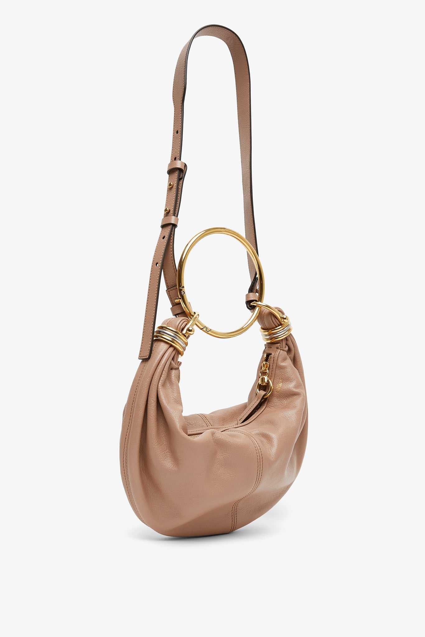 Small beige bracelet hobo bag