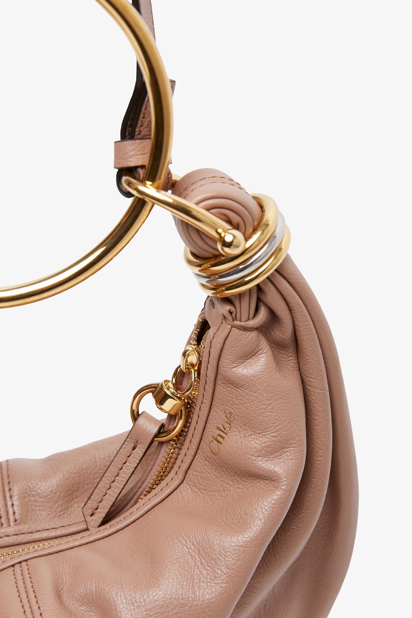 Small beige bracelet hobo bag
