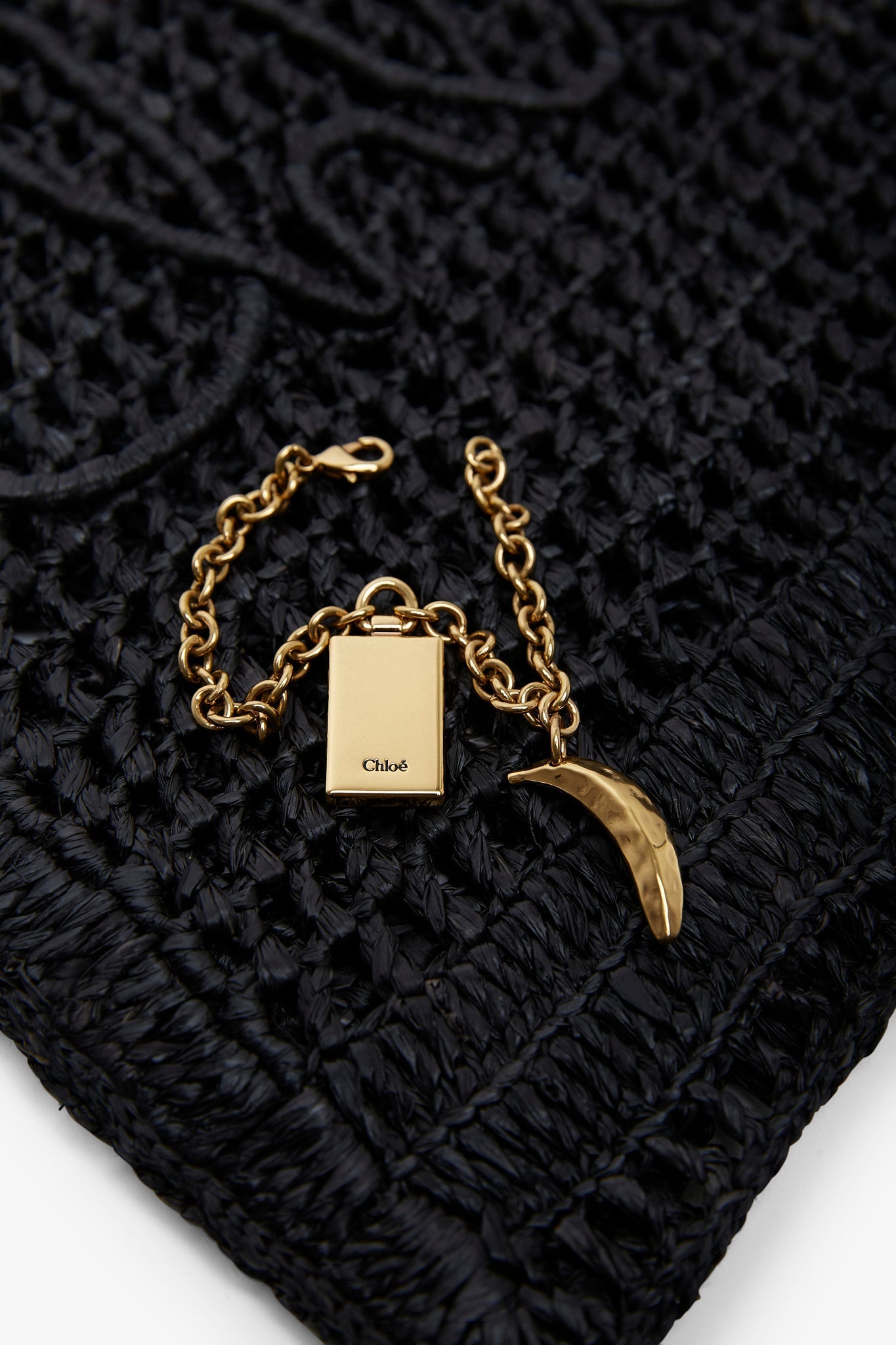 Summer banana black raffia tote bag