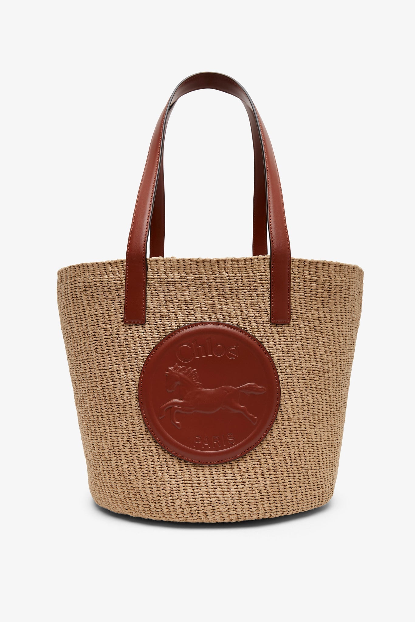 Horse medal brown raffia basket bag
