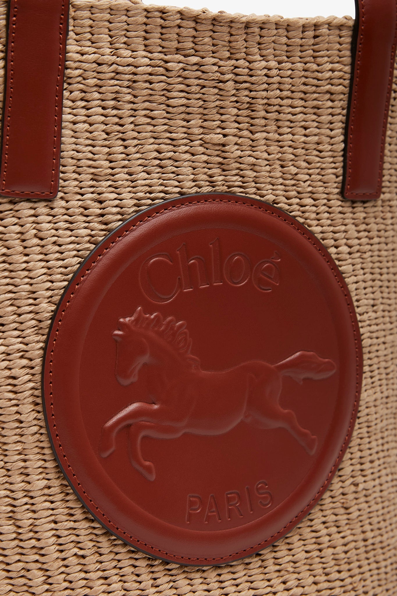 Horse medal brown raffia basket bag