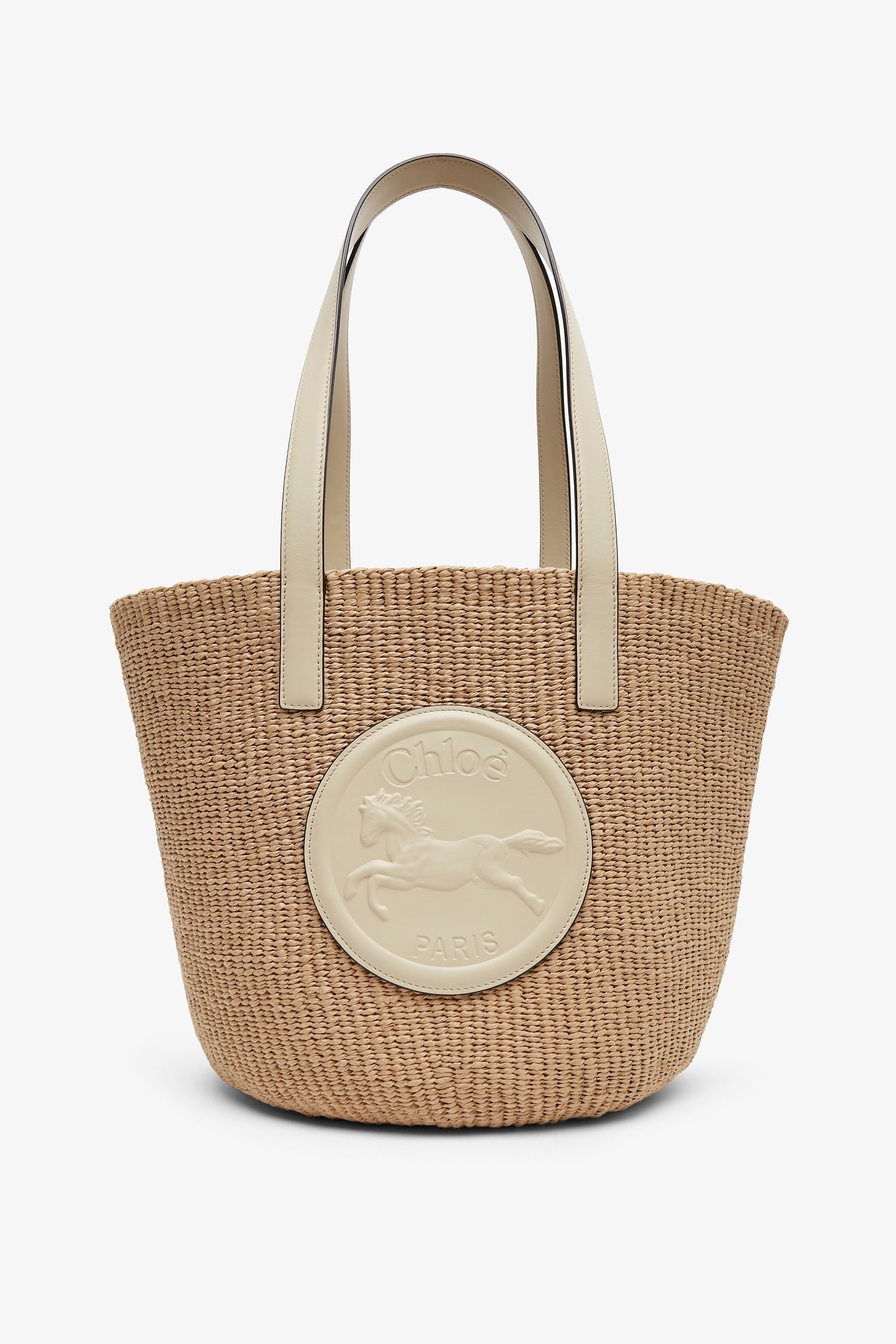 Horse medal ivory raffia basket bag
