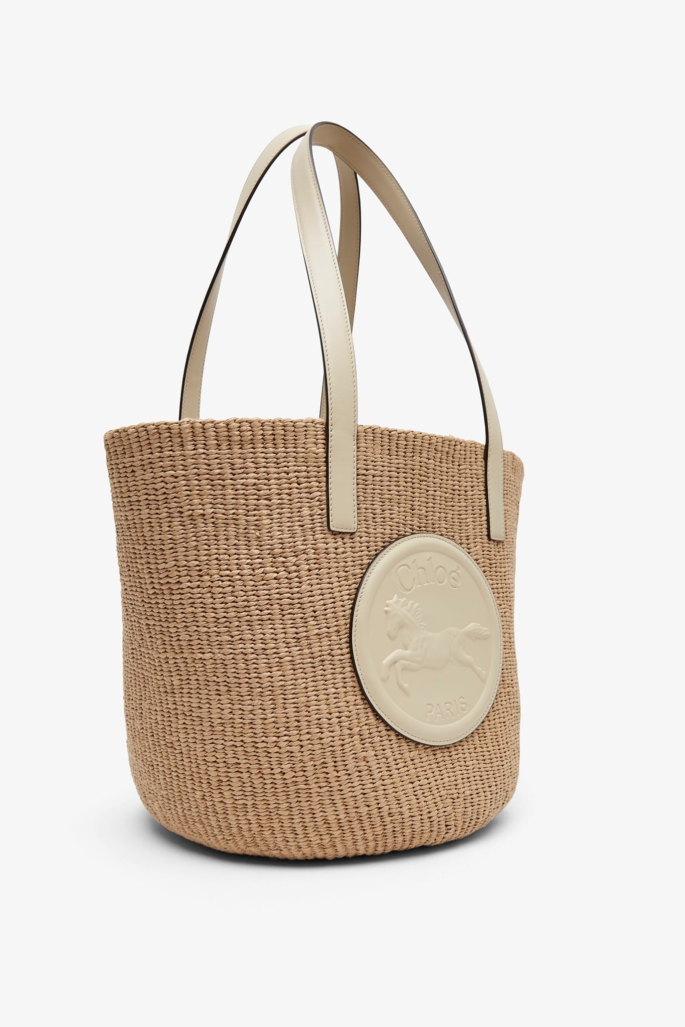 Horse medal ivory raffia basket bag