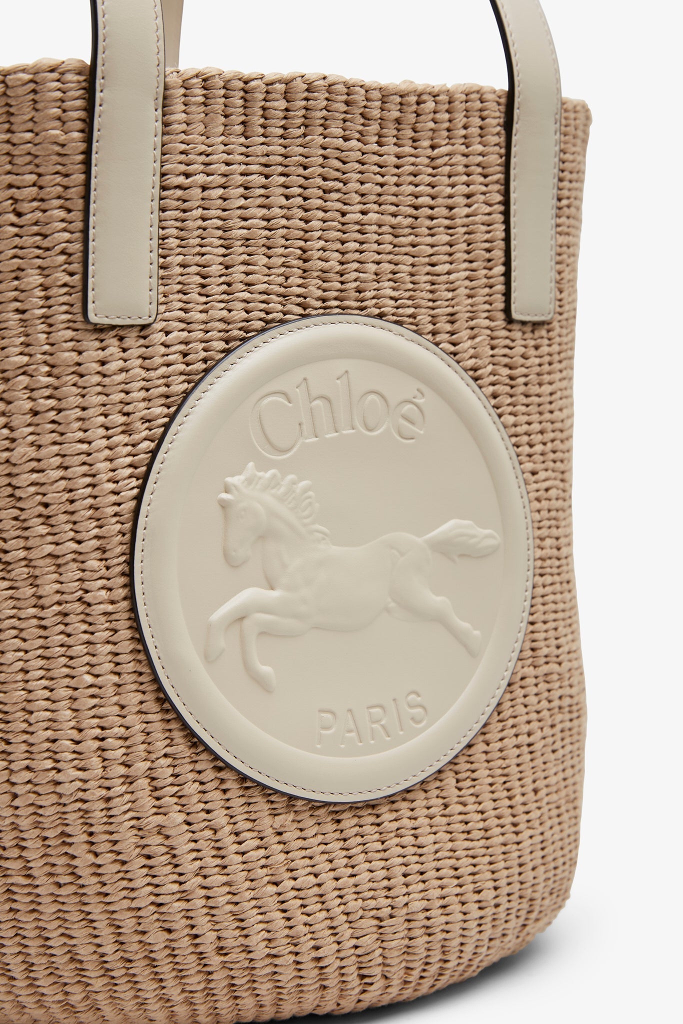 Horse medal ivory raffia basket bag