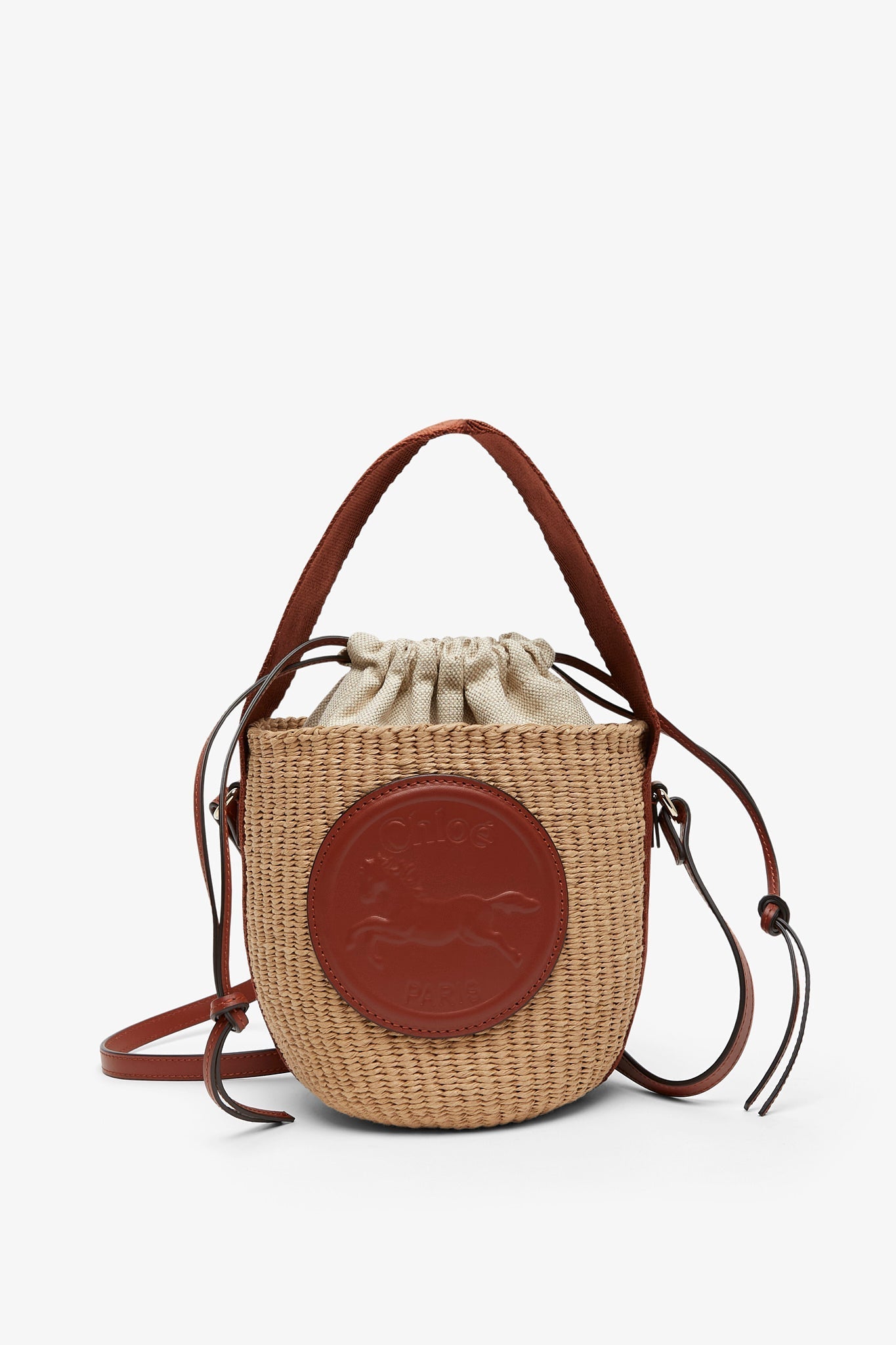 Horse medal brown raffia bucket bag