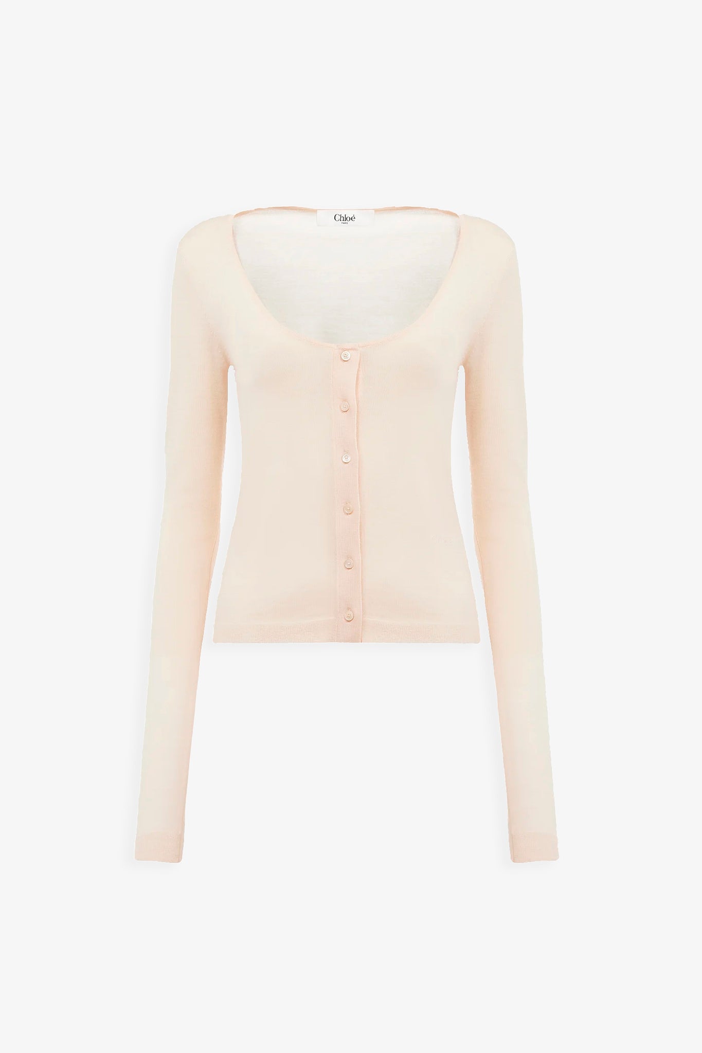 Scoop-neck wool knit fitted cardigan