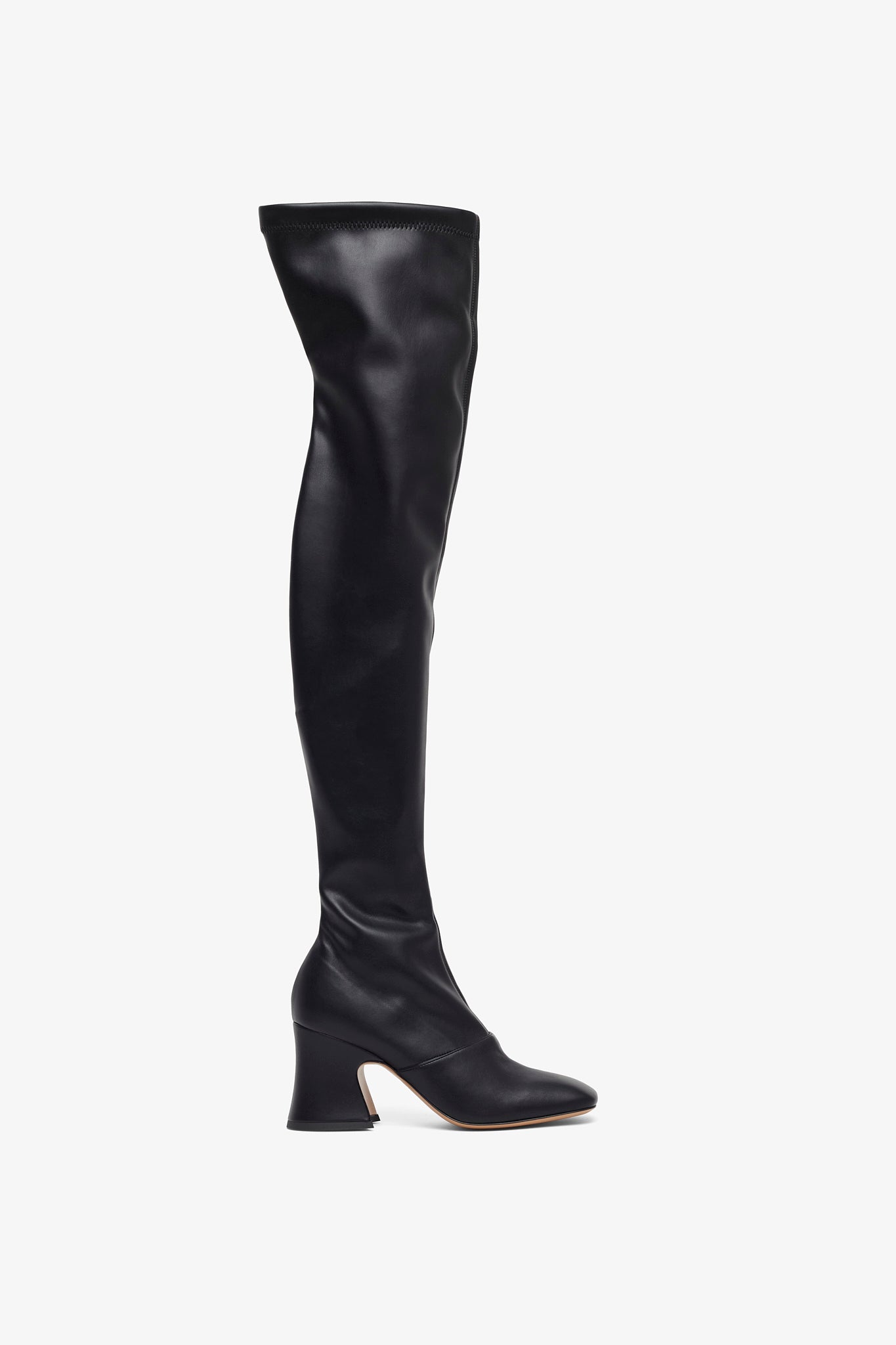 Black knee-high boot on a white background