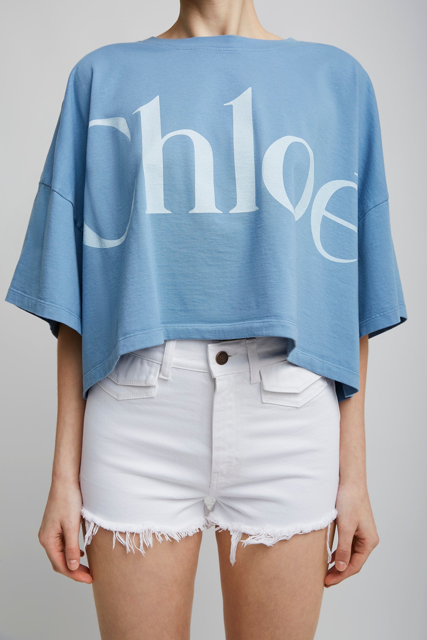 Cropped blue logo t-shirt