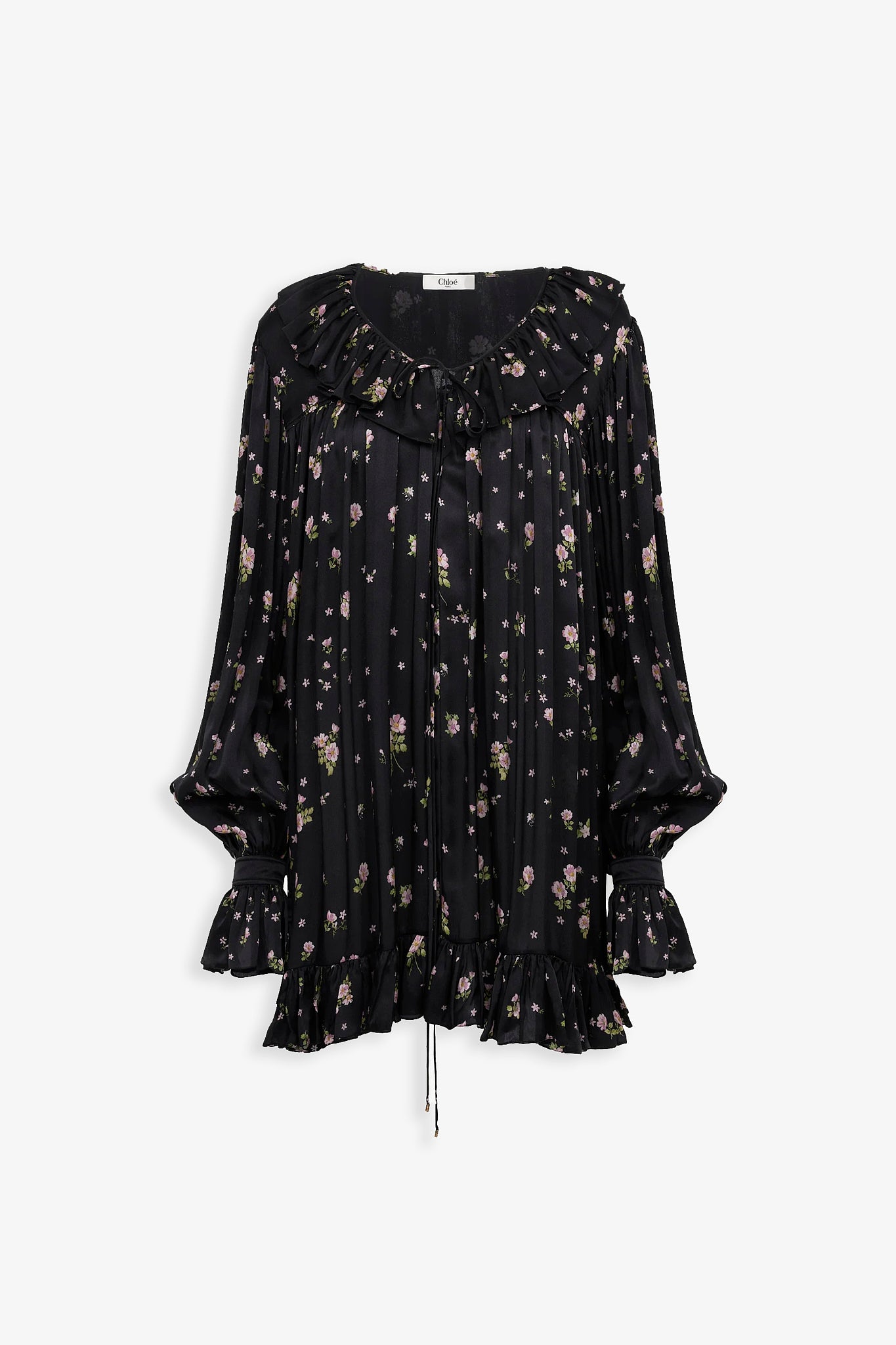 Gathered mini silk dress