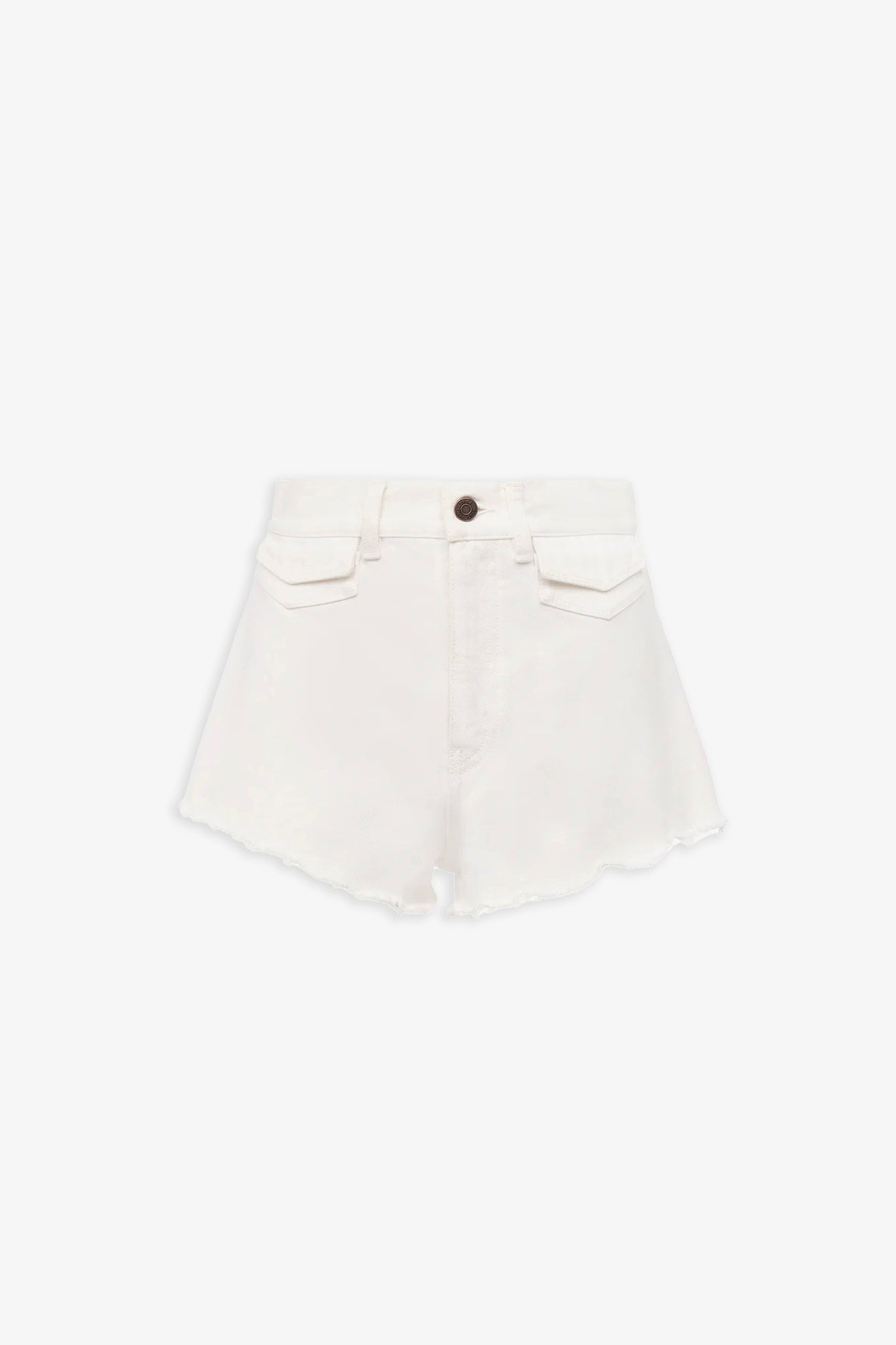 High rise white mini denim shorts