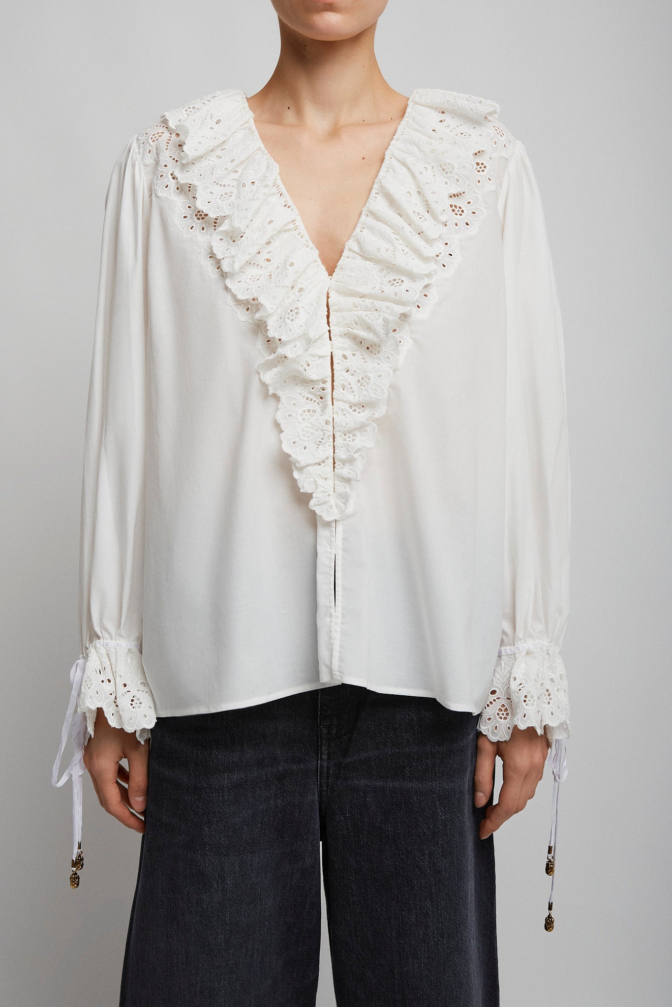 V neck cotton white blouse