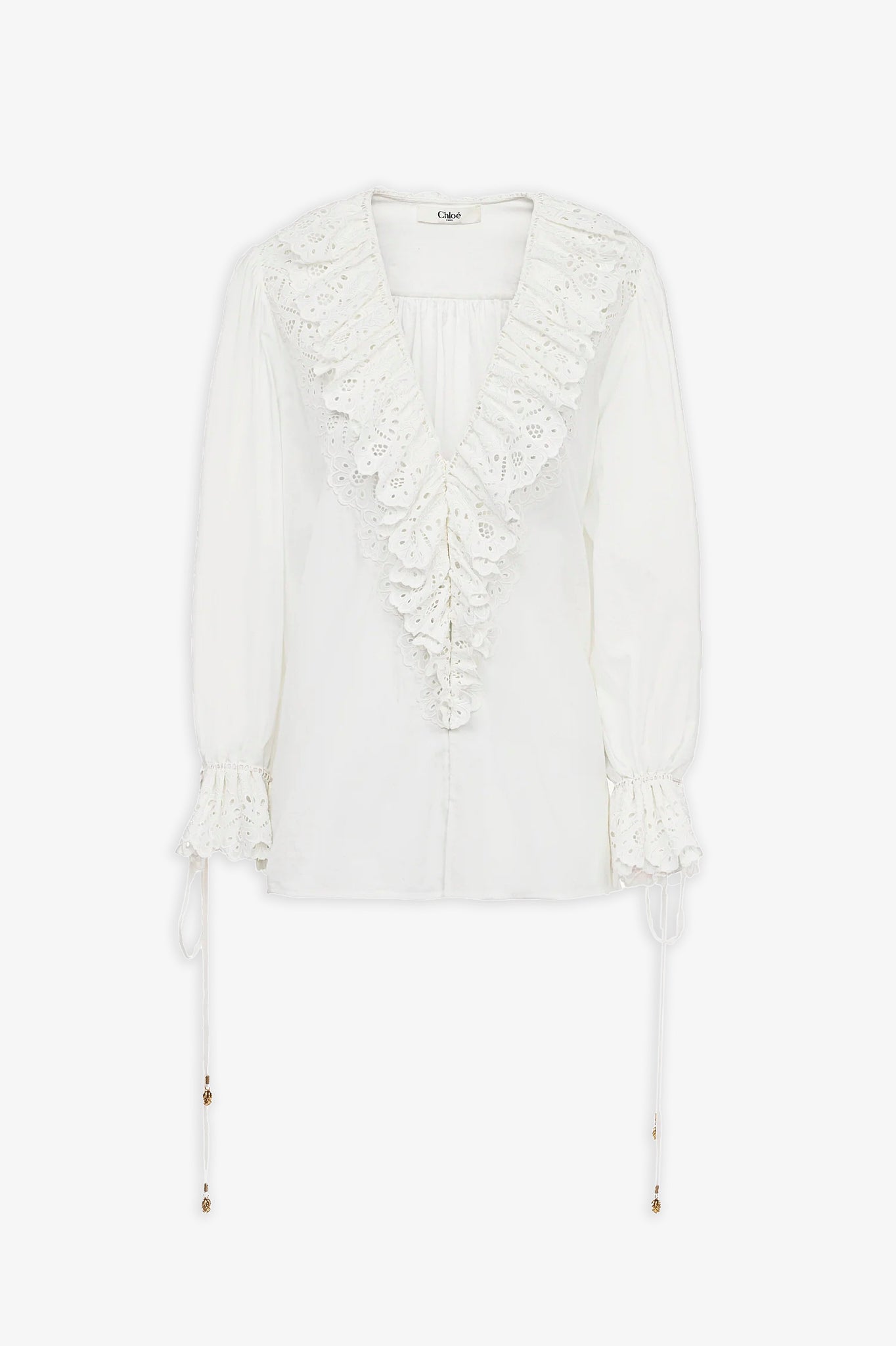 V neck cotton white blouse