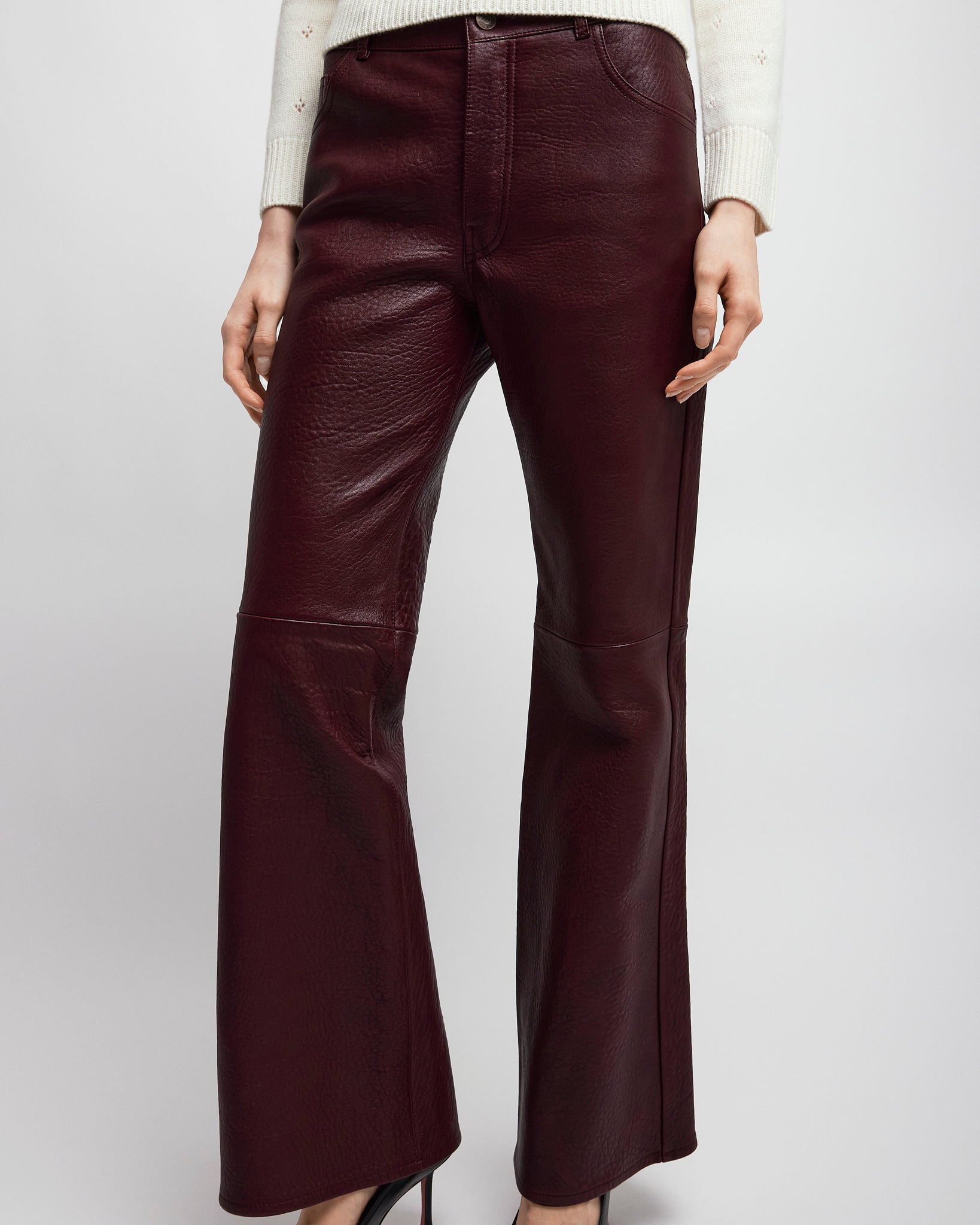 Flared trousers in leather