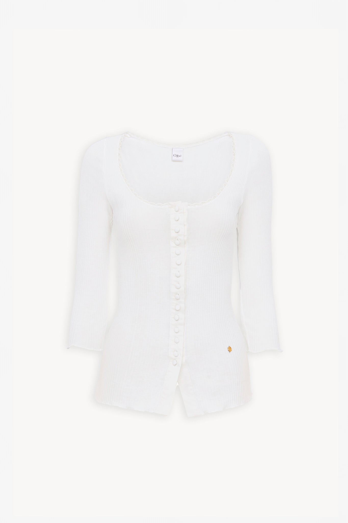Scoop-neck fitted white cardigan