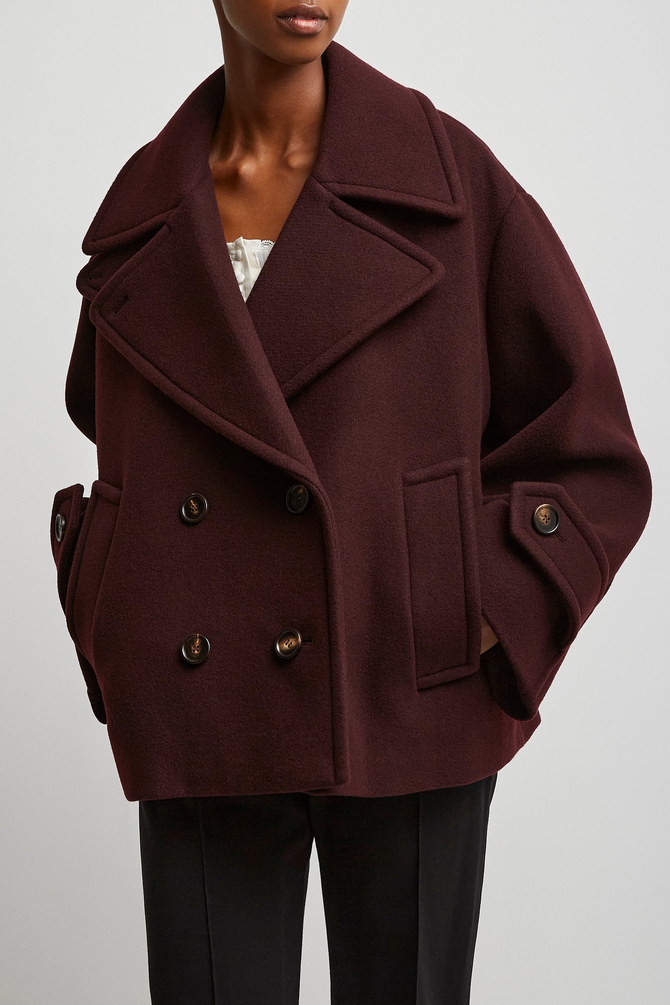 Double-breasted oversized short coat