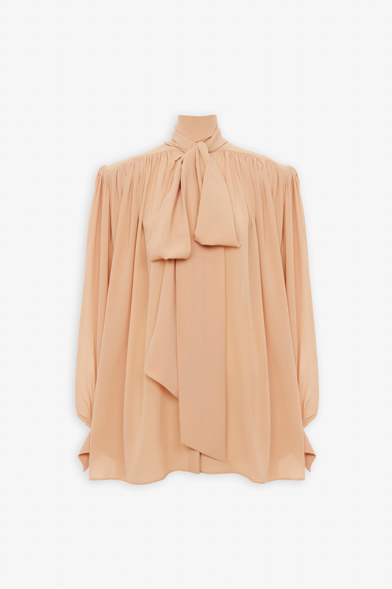 Oversized gathered lavalliere blouse