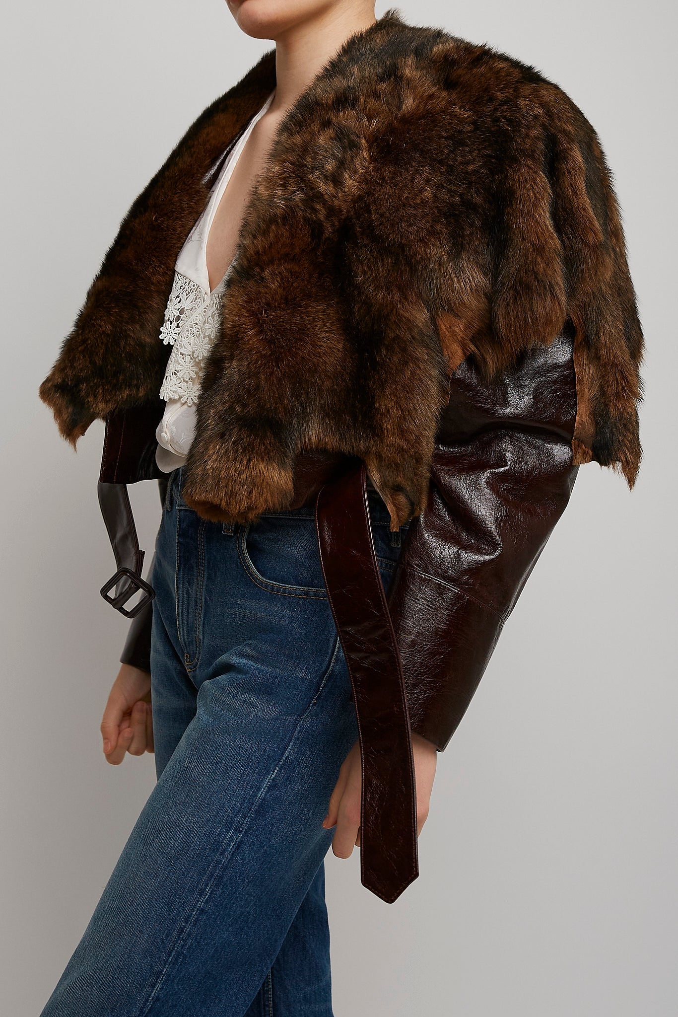 Brown cropped leather jacket