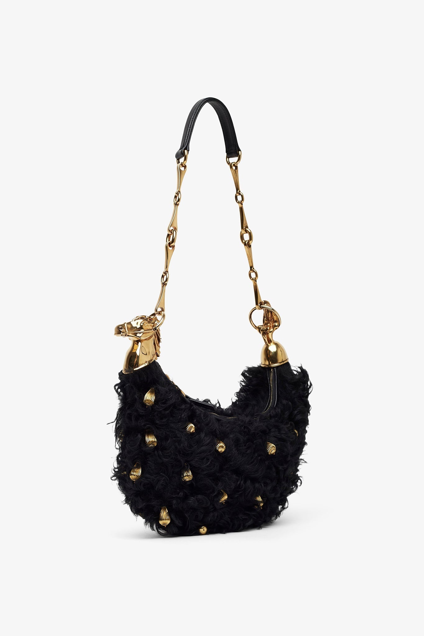Chain horse black shoulder bag