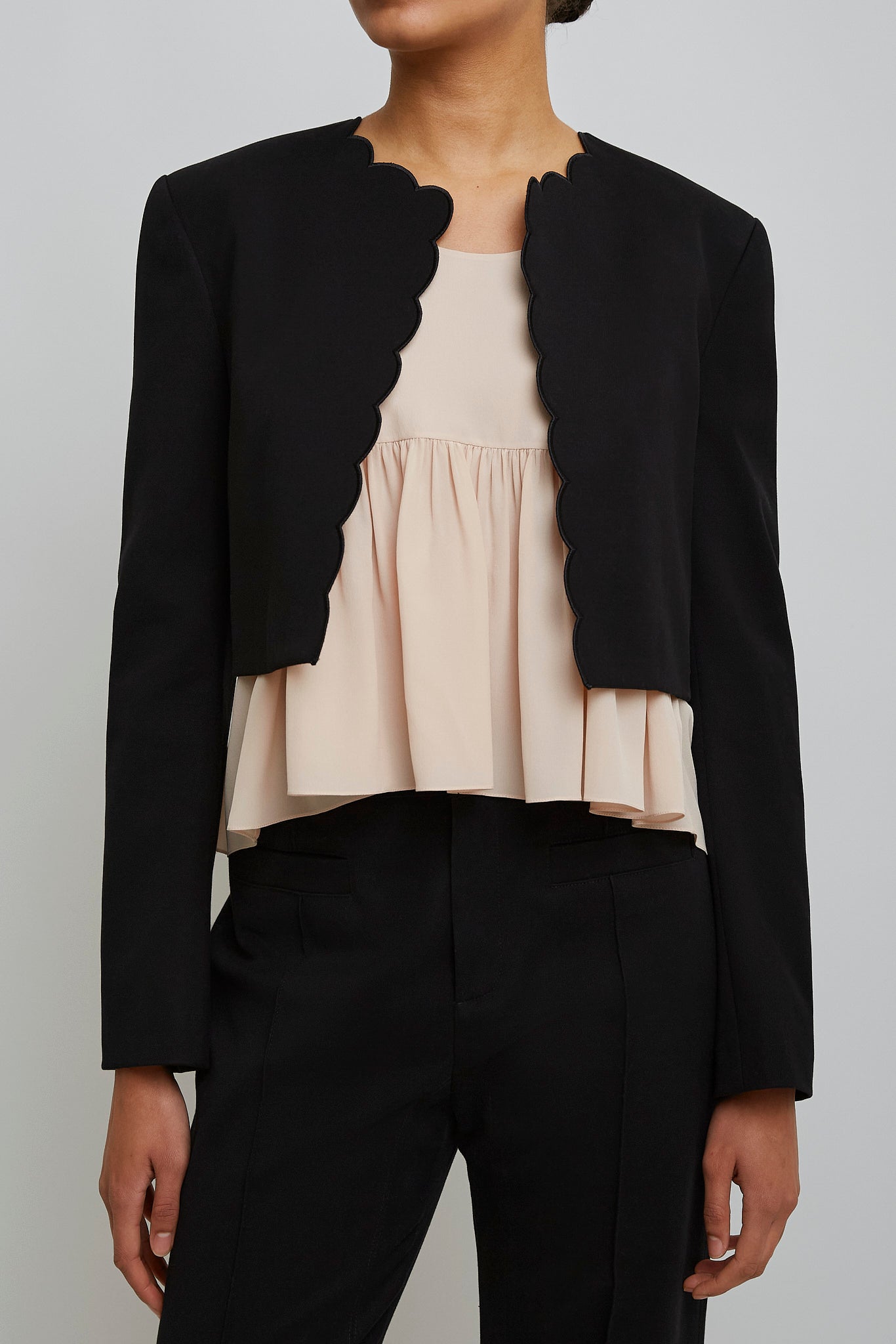Black scallop cropped jacket
