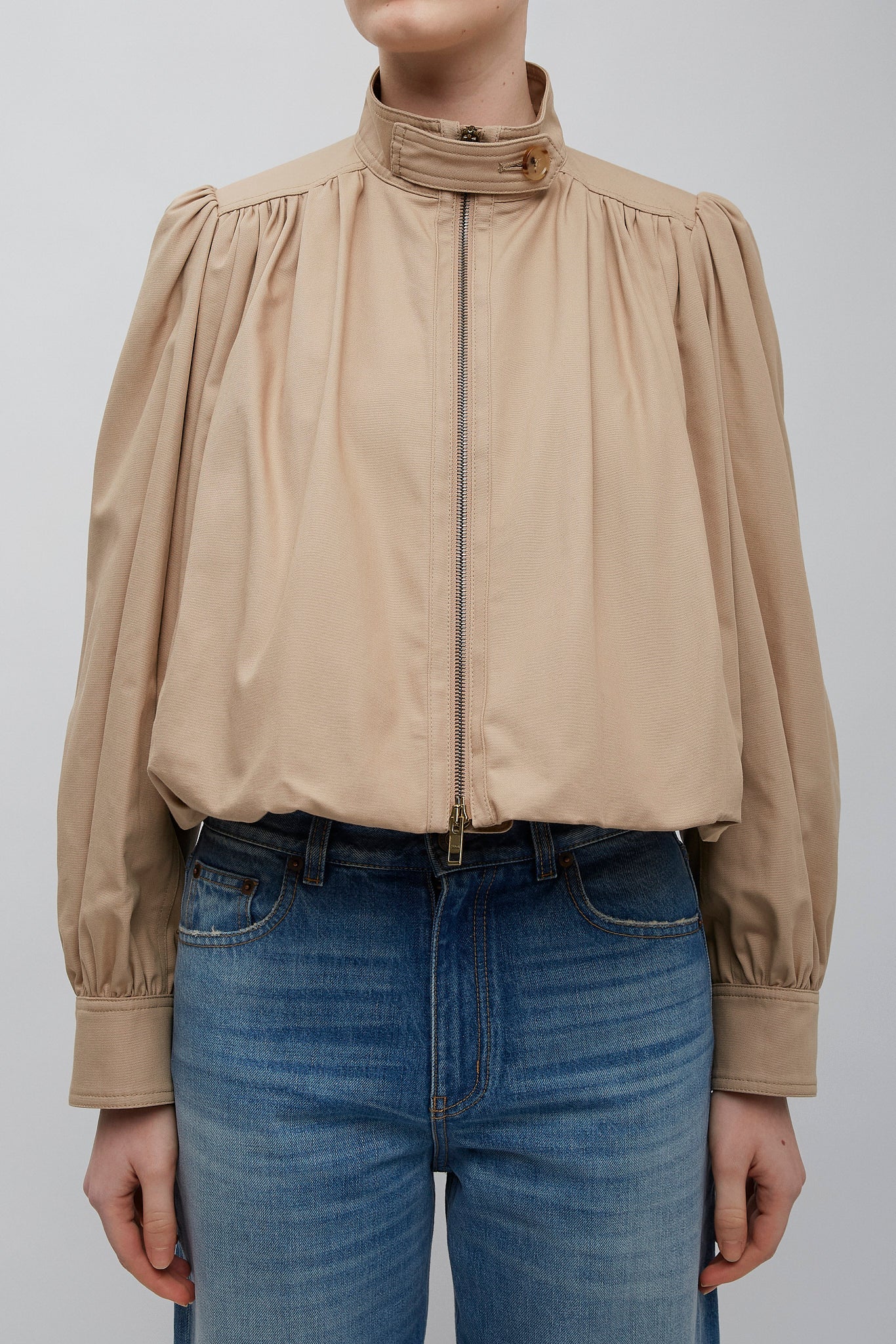 Gathered cropped cotton jacket