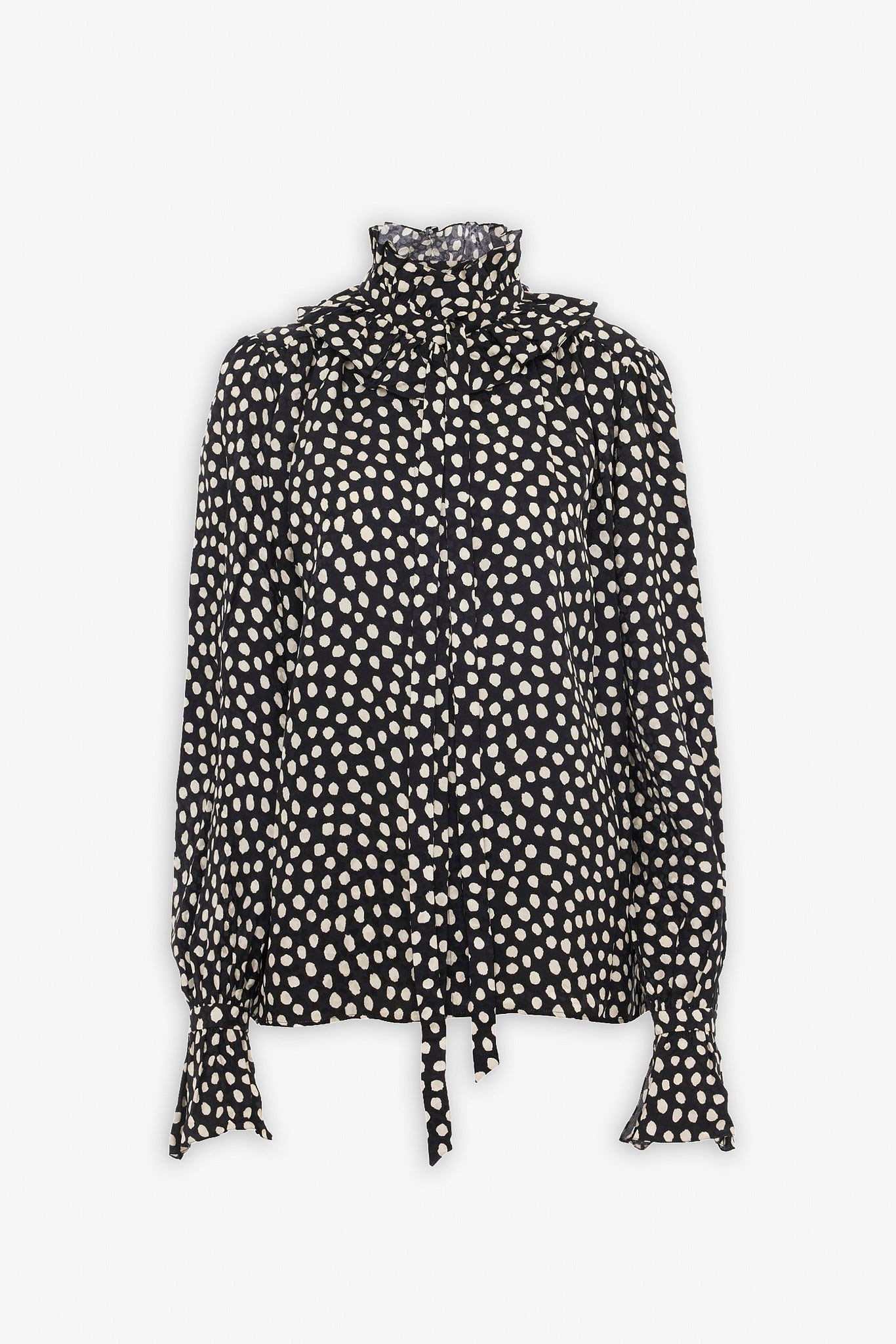 Polka dot high neck silk blouse
