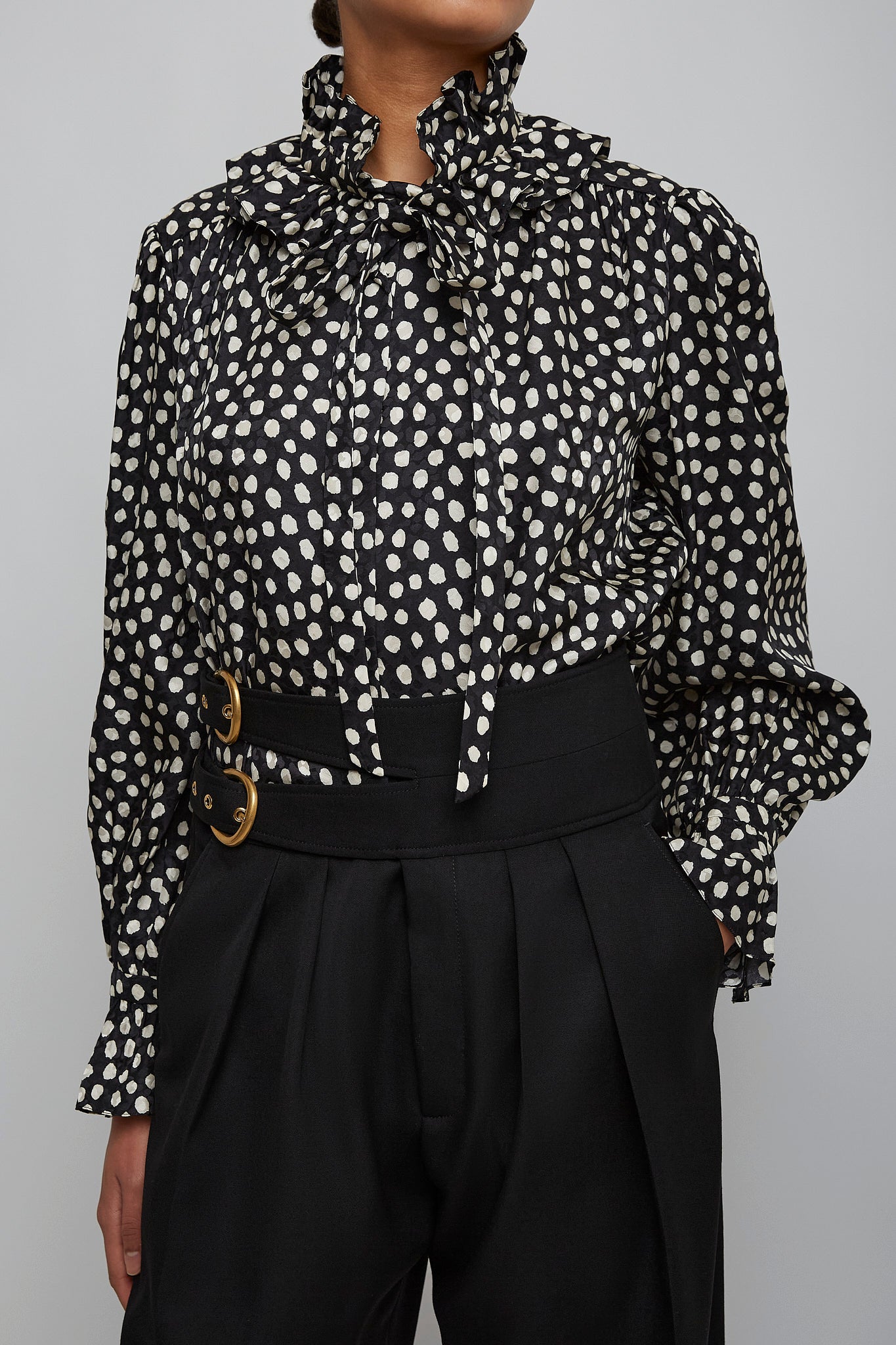 Polka dot high neck silk blouse