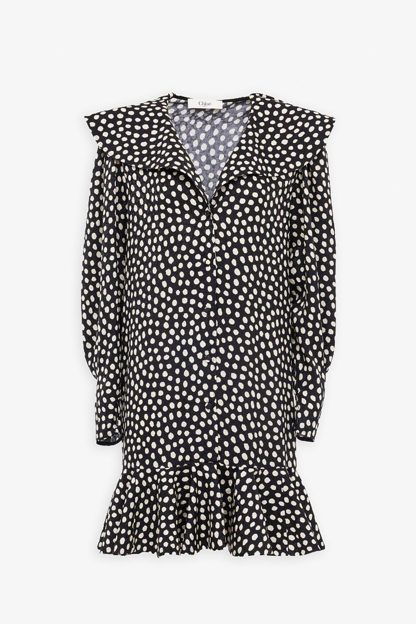 Polka dot ruffle silk dress