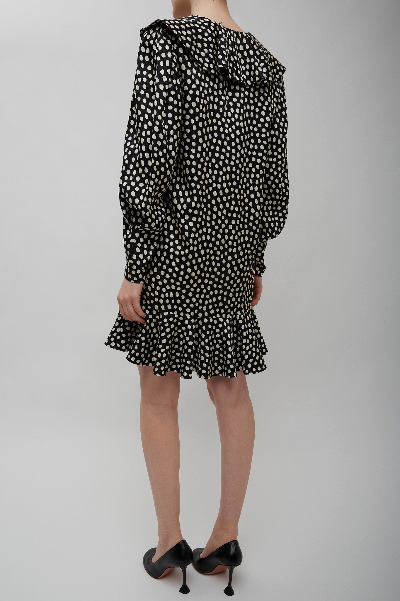 Polka dot ruffle silk dress