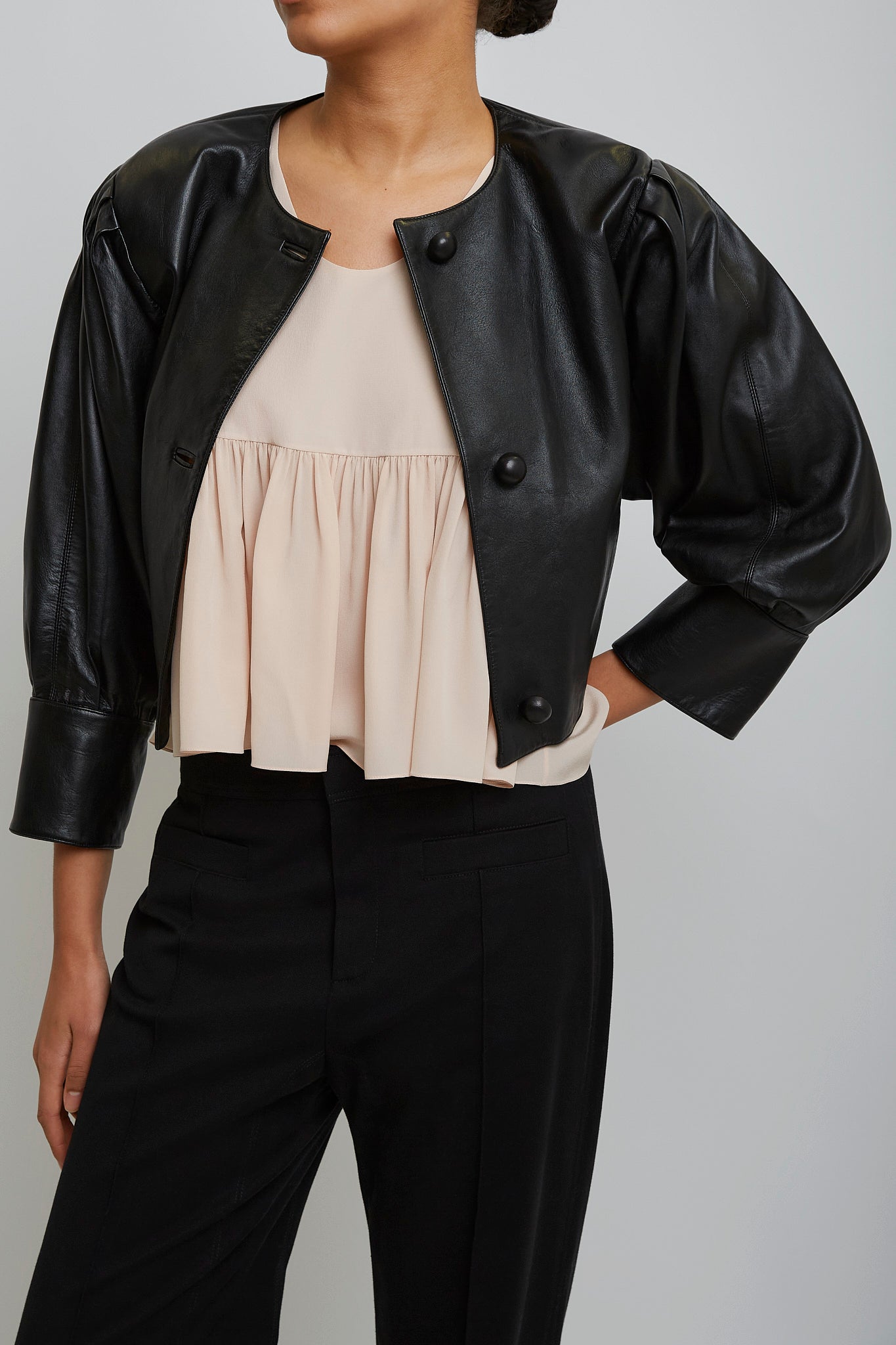 Cropped blouson leather jacket