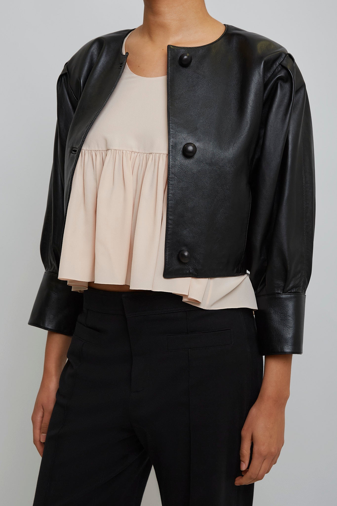 Cropped blouson leather jacket