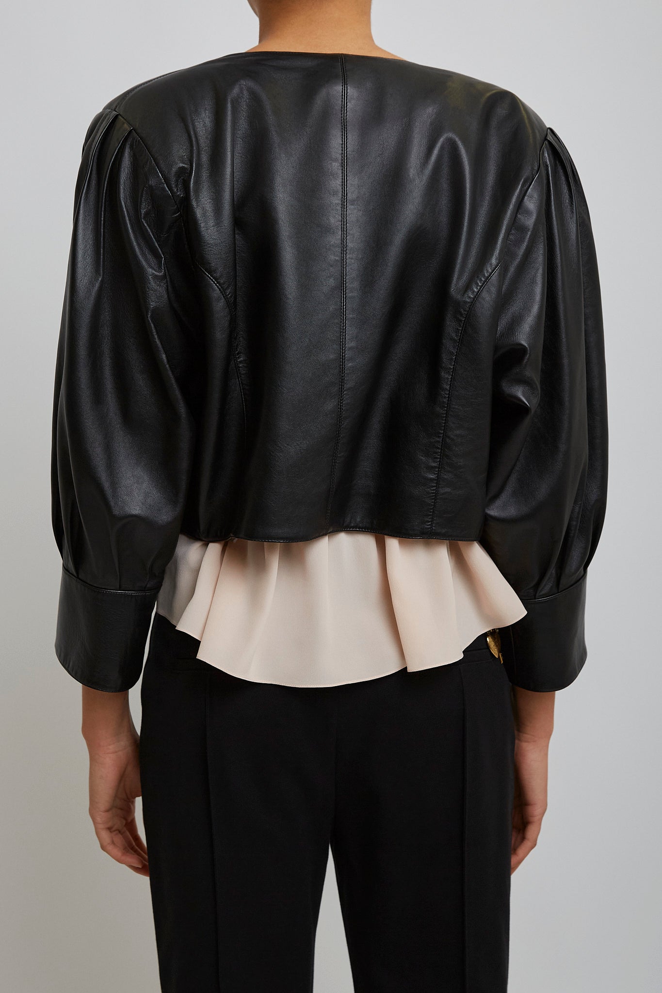 Cropped blouson leather jacket