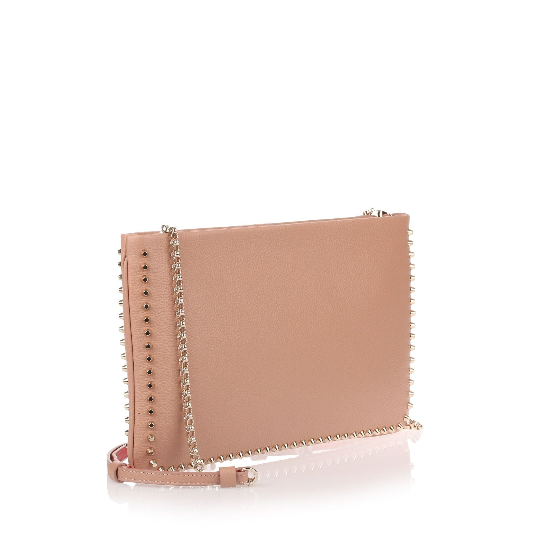 Loubiposh beige leather spikes clutch