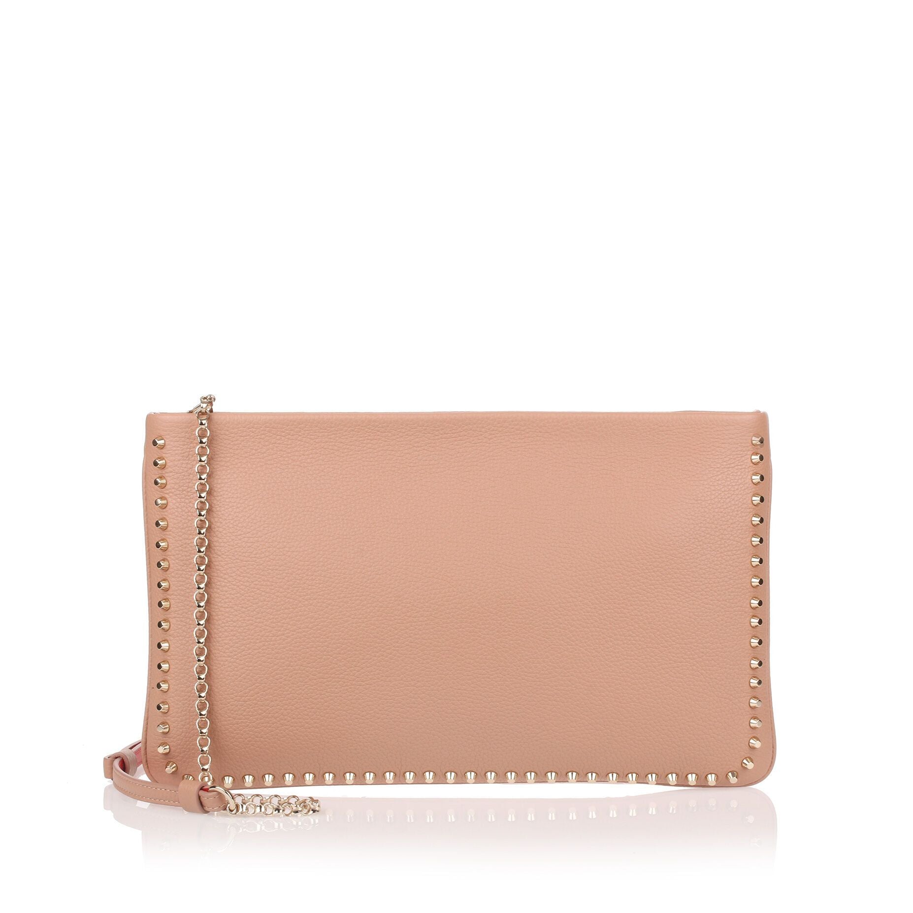 Loubiposh beige leather spikes clutch